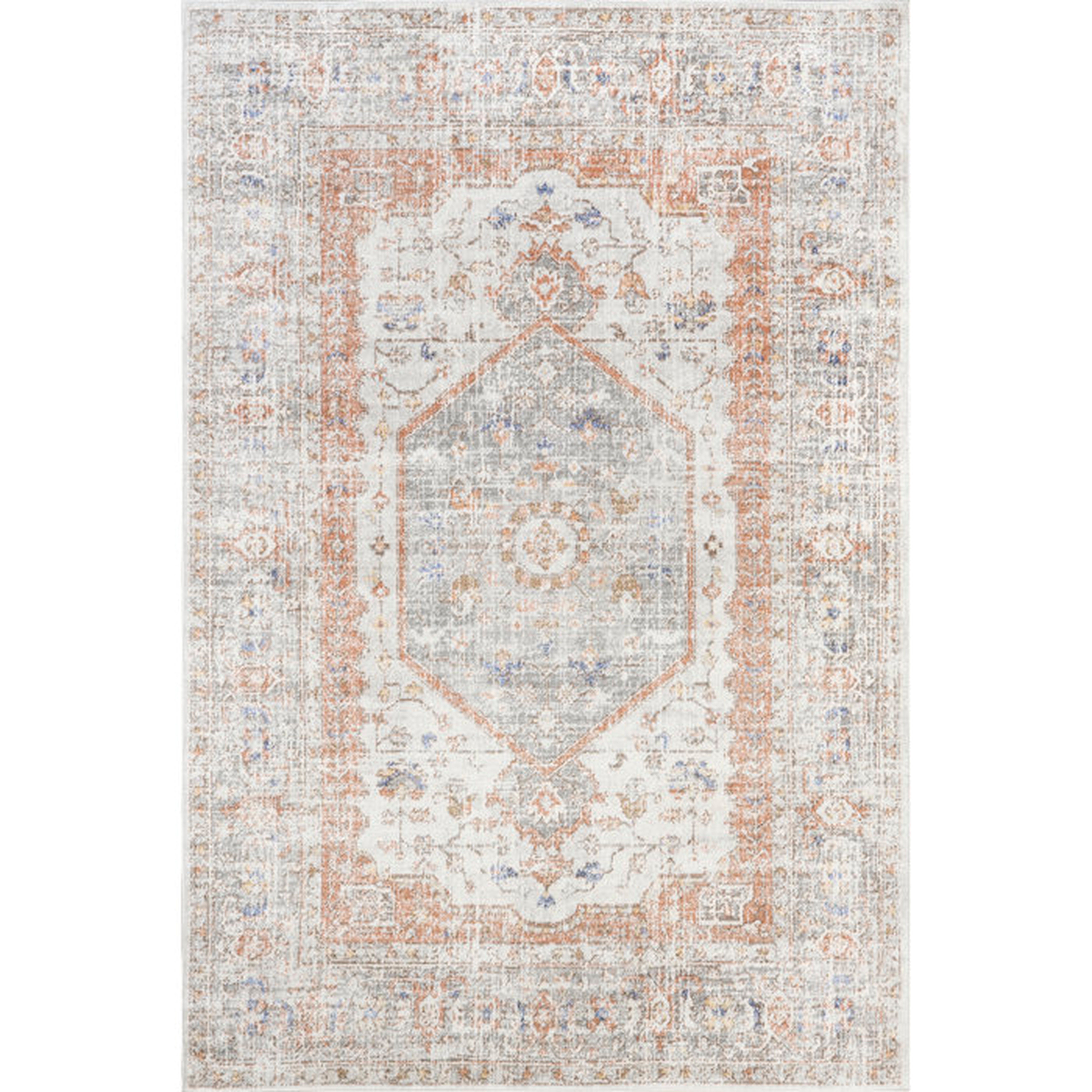 Markki Traditional Floral Power Loom Performance Silver Rug - Wayfair
