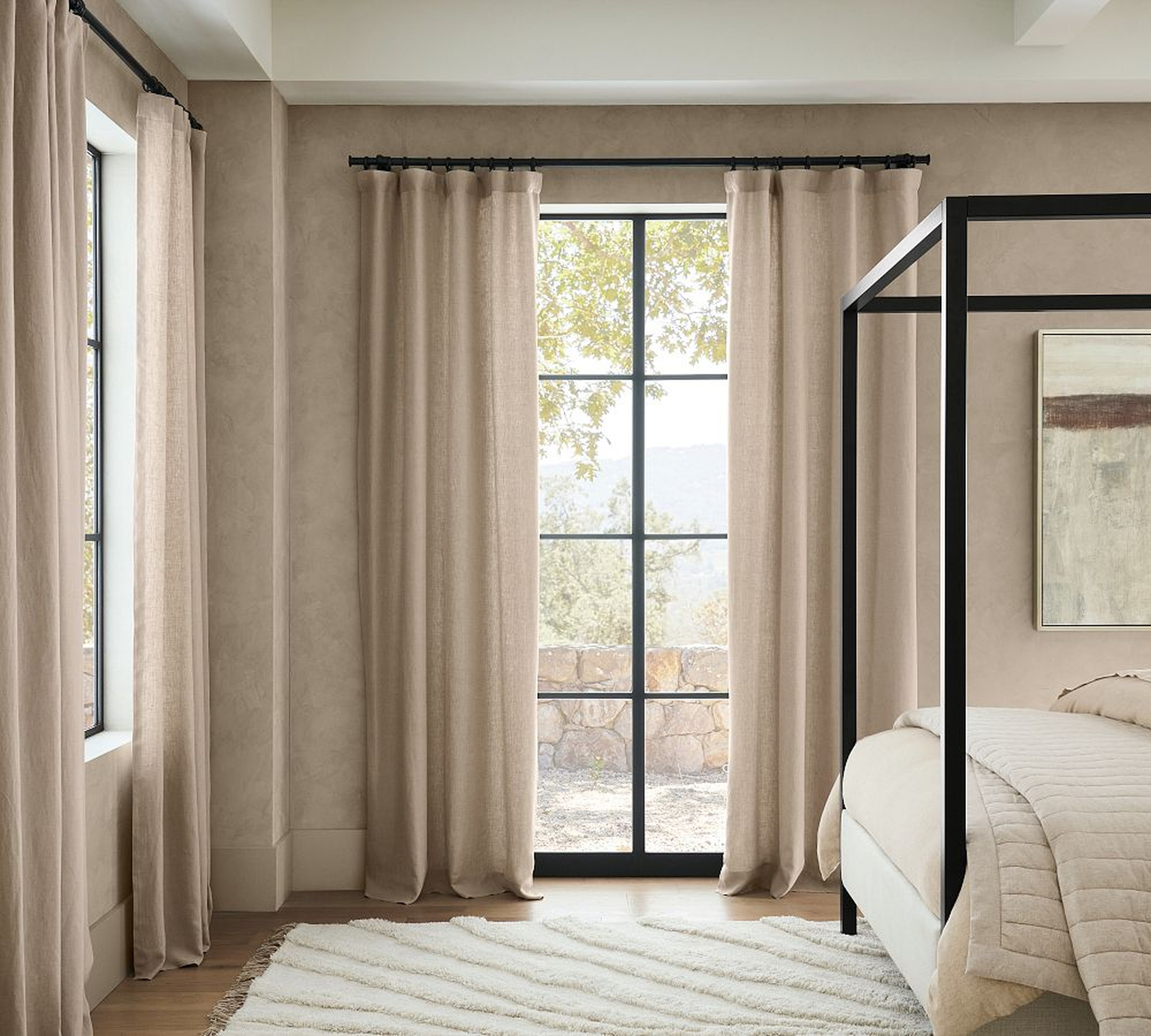 Classic Belgian Flax Linen Drape, Cotton Lining, 50 x 96", Dark Flax - Pottery Barn