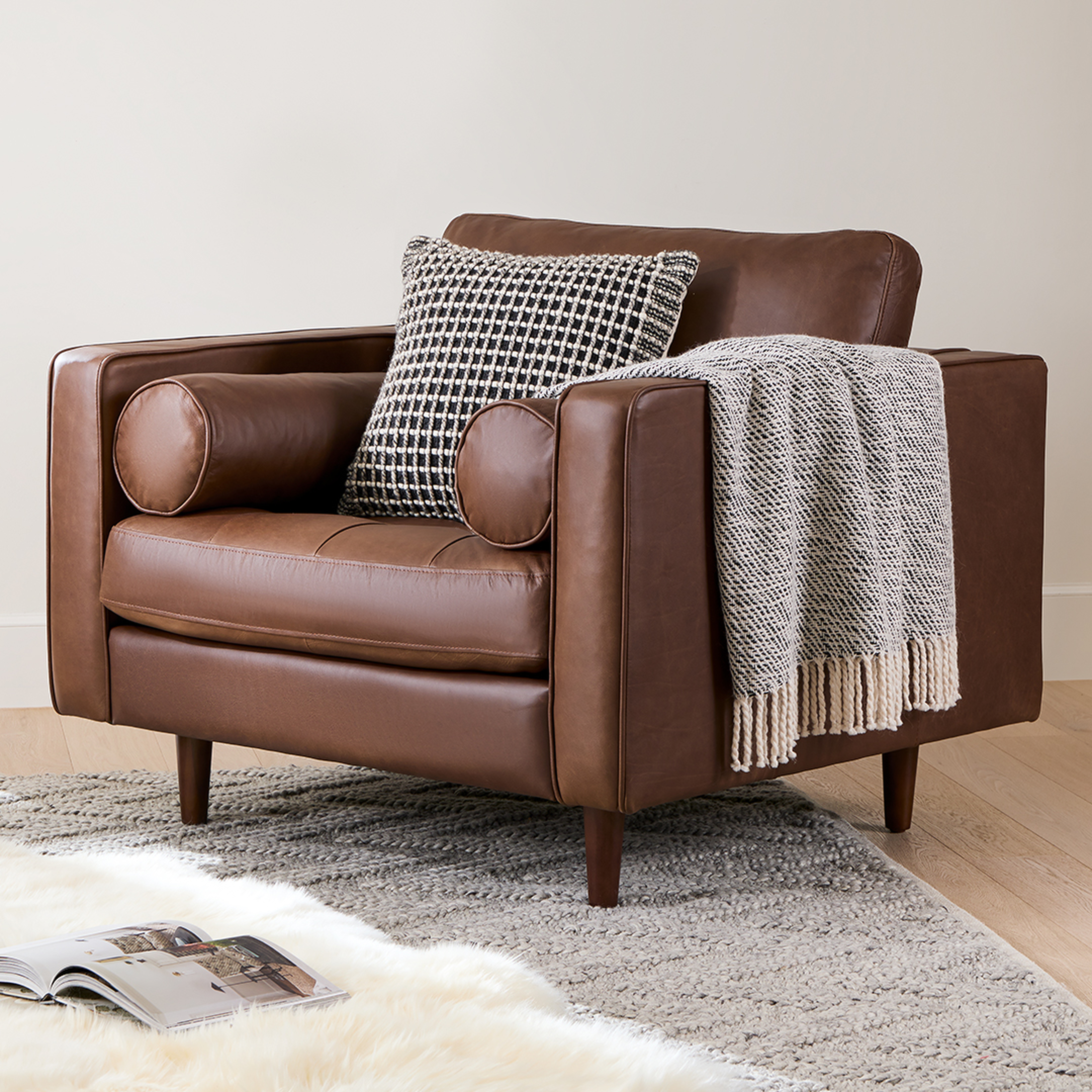 Sven 42" Tufted Leather Lounge Chair - Charme Chocolat - Article