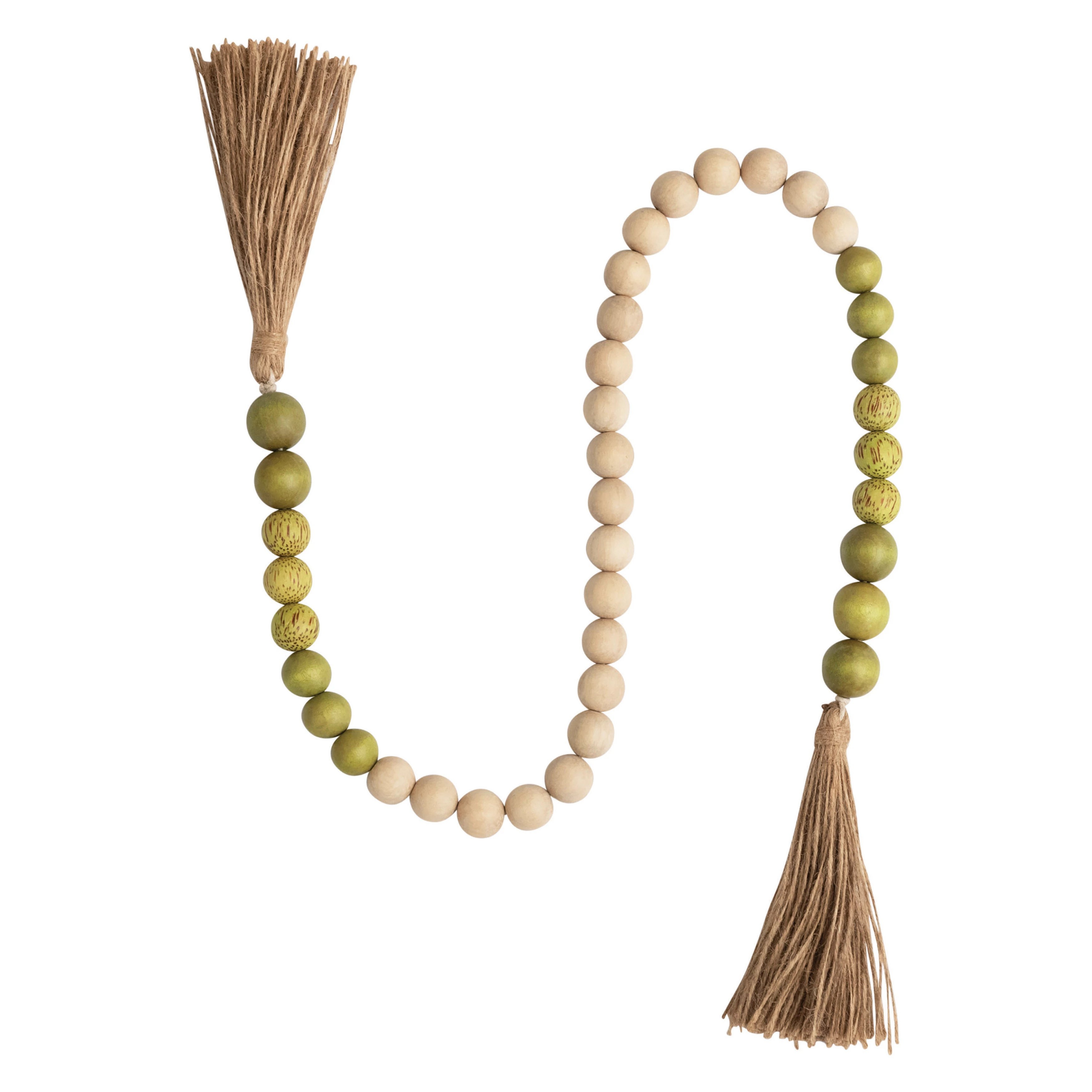 Wood and Coco Shell Bead Garland with Jute Tassels - Creative Co-Op
