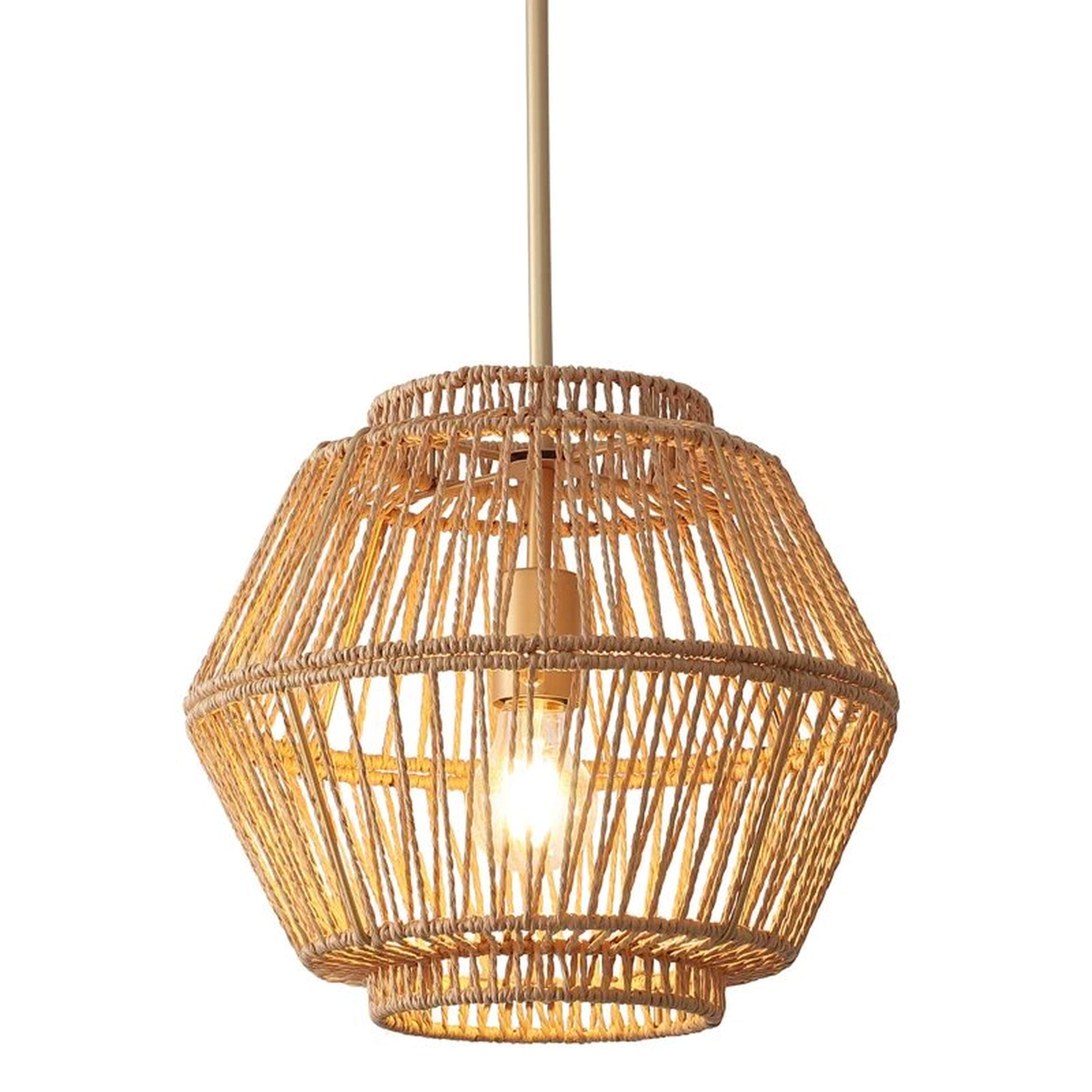 Alaysha 1 - Light 12.6" W Brass Single Pendant Hand-woven Natural Rattan Bohemian Chandelier - Wayfair