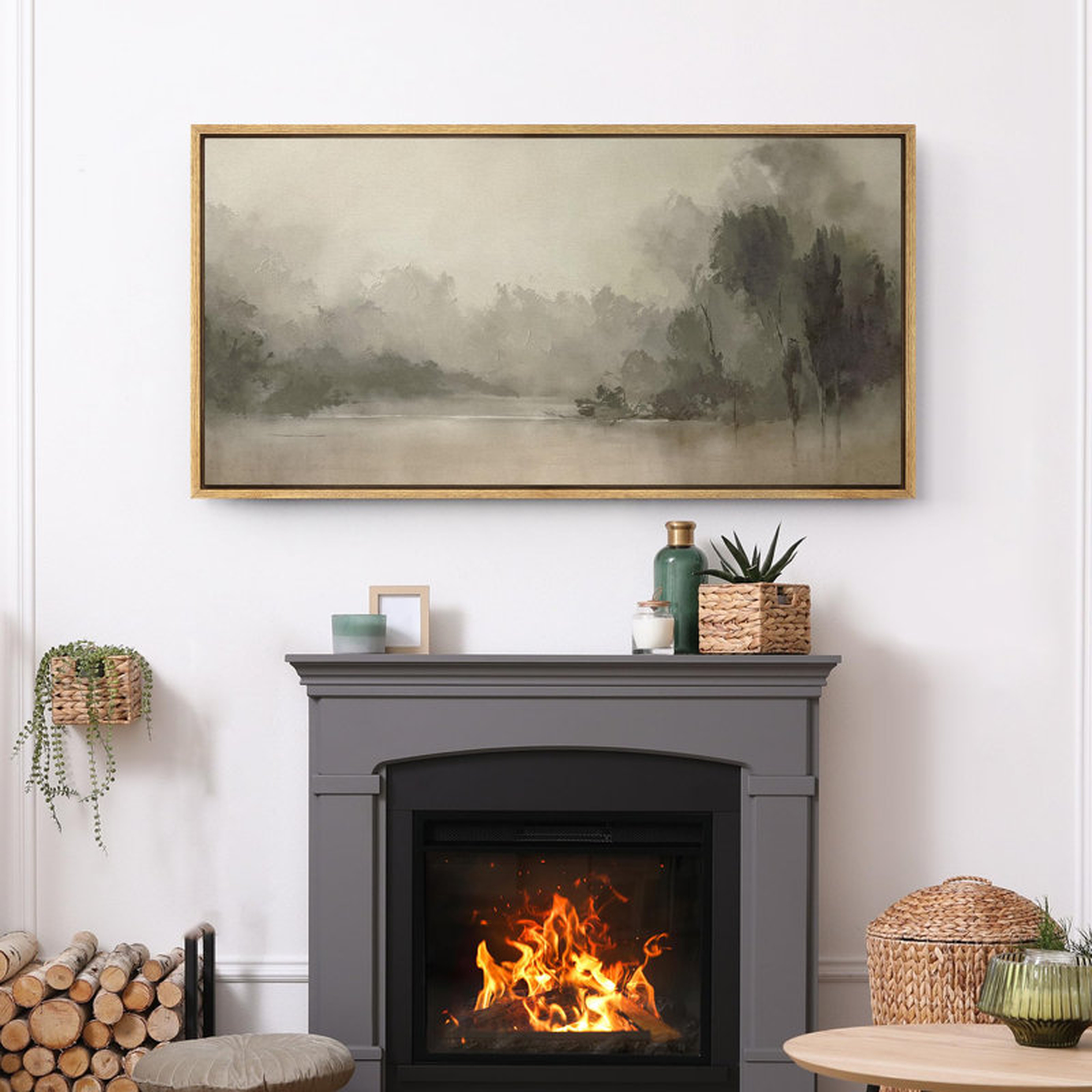 Rustic Countryside " Misty Forest Abstract Landscape Modern Art Calm Warm Extra Large Artwork Pictures " - Wayfair