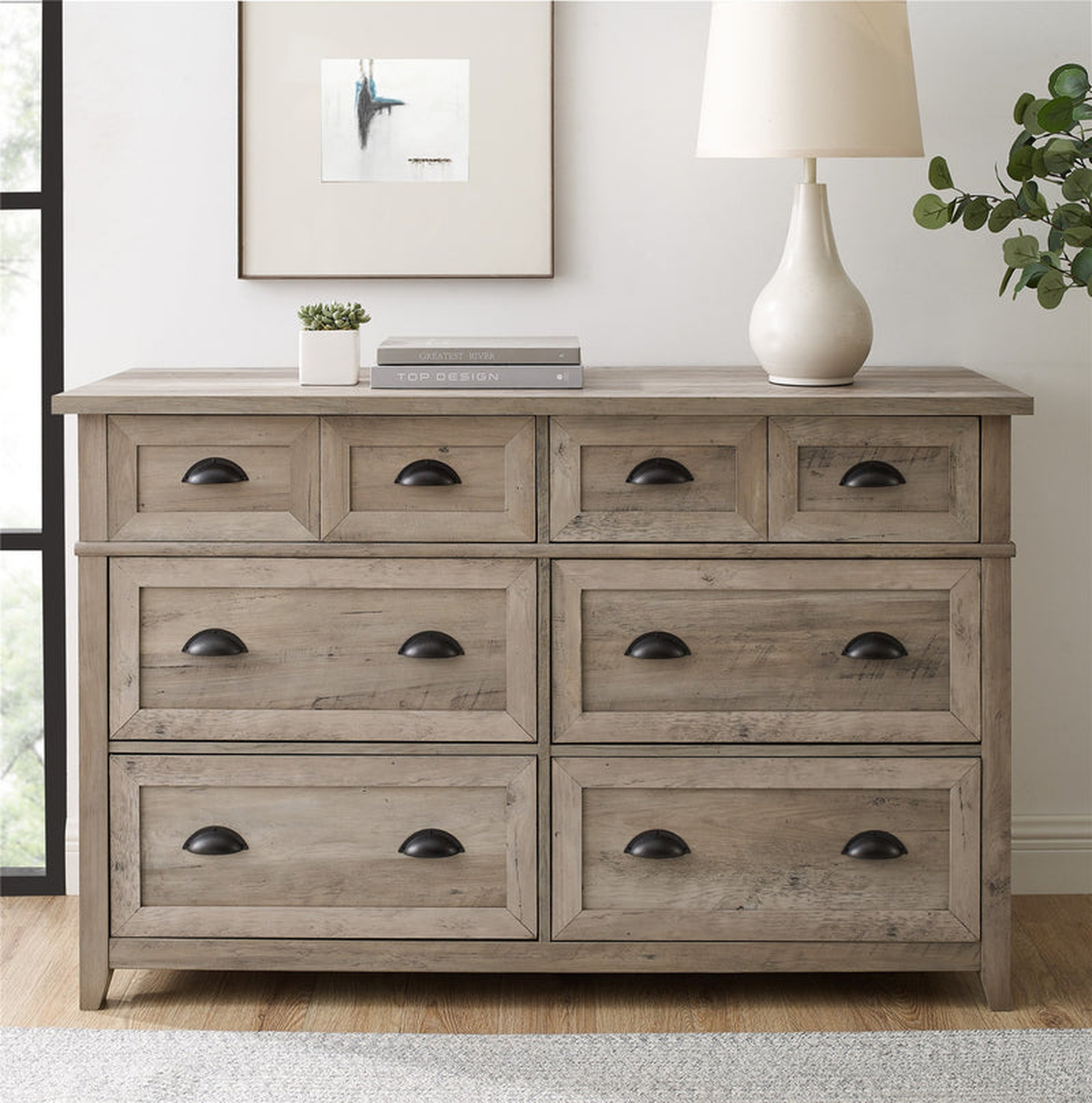 Odette 52" 6 Drawer Cup Handle Framed Dresser - Grey Wash - Next Ship Date Est. 07/10/2024 - Walker Edison