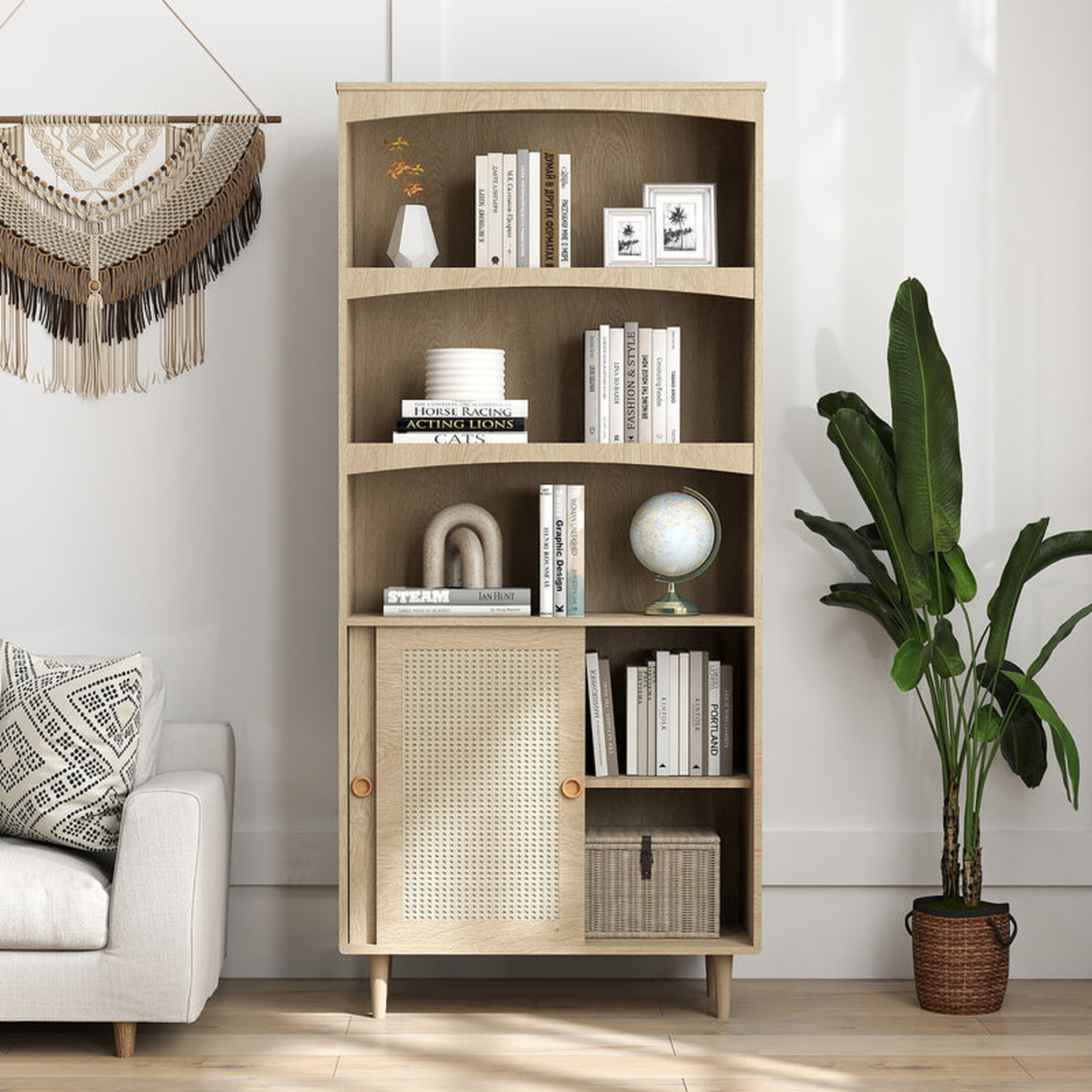 Contour & Co. | Rattan Boho Bookshelf Storage Cabinet - Walker Edison