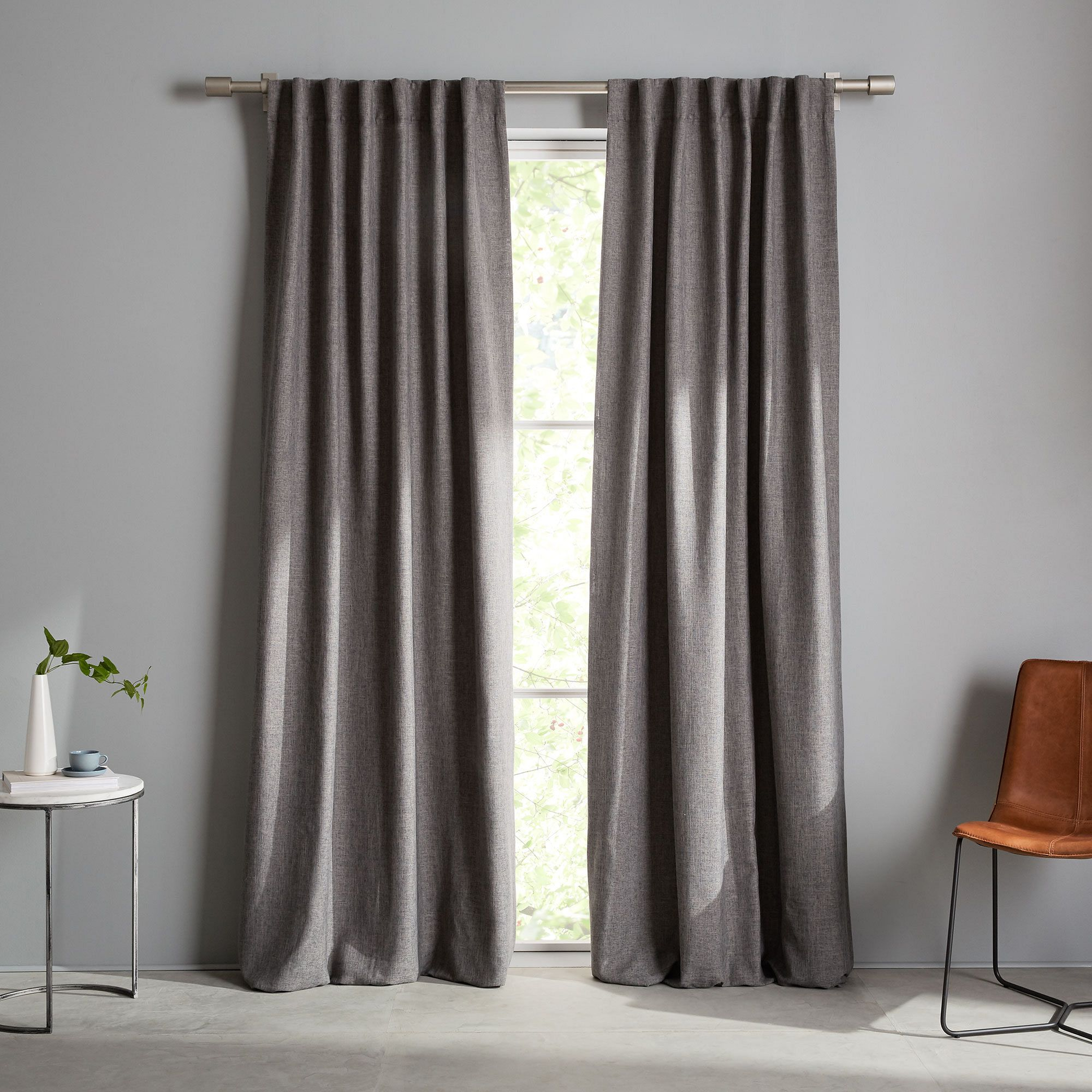 Crossweave Curtain with Blackout Lining, Charcoal, 48"X84" - West Elm