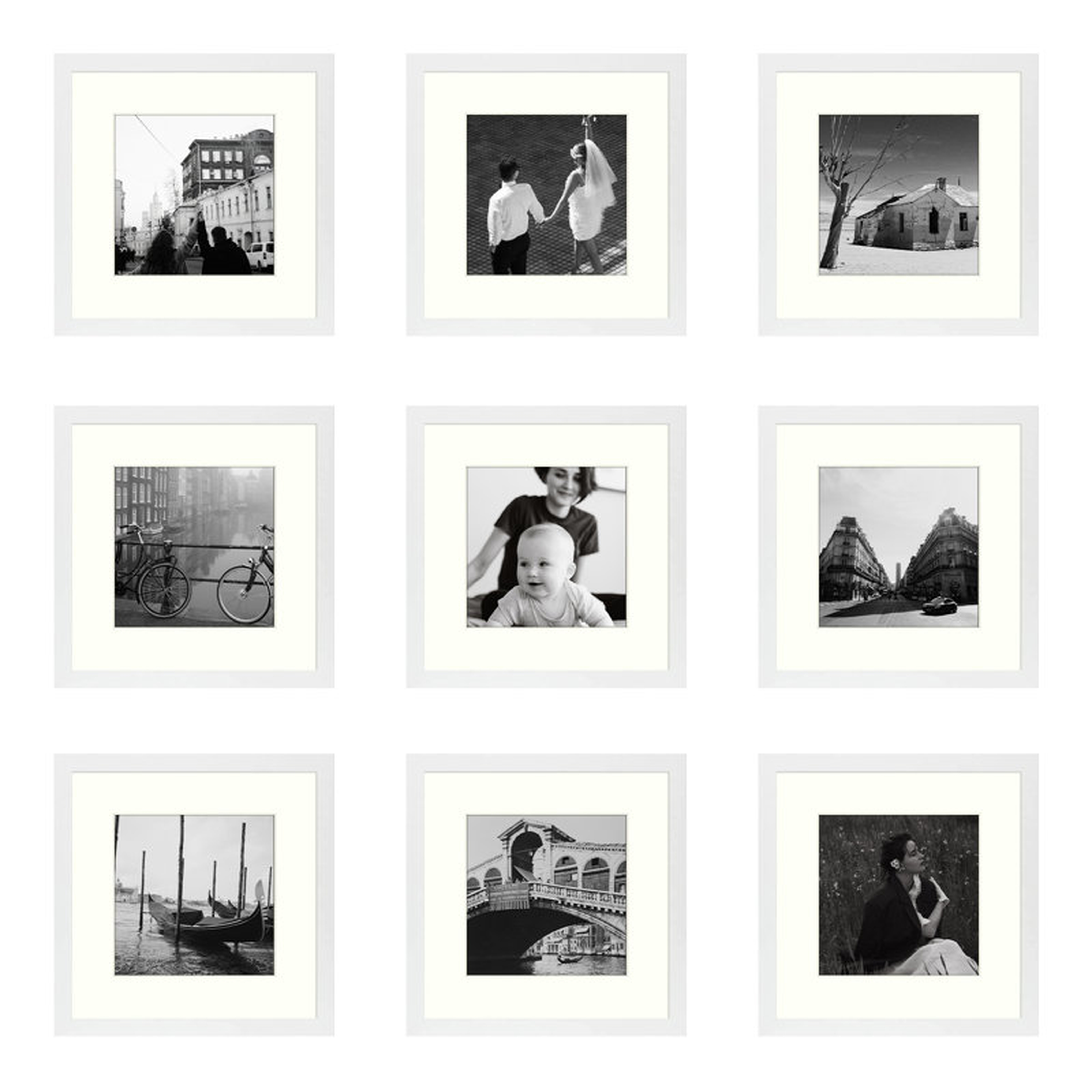 Gallery Wall Frame Set 12x12 for 8x8 Picture Frames with Ivory Mat (Set of 9) - Wayfair