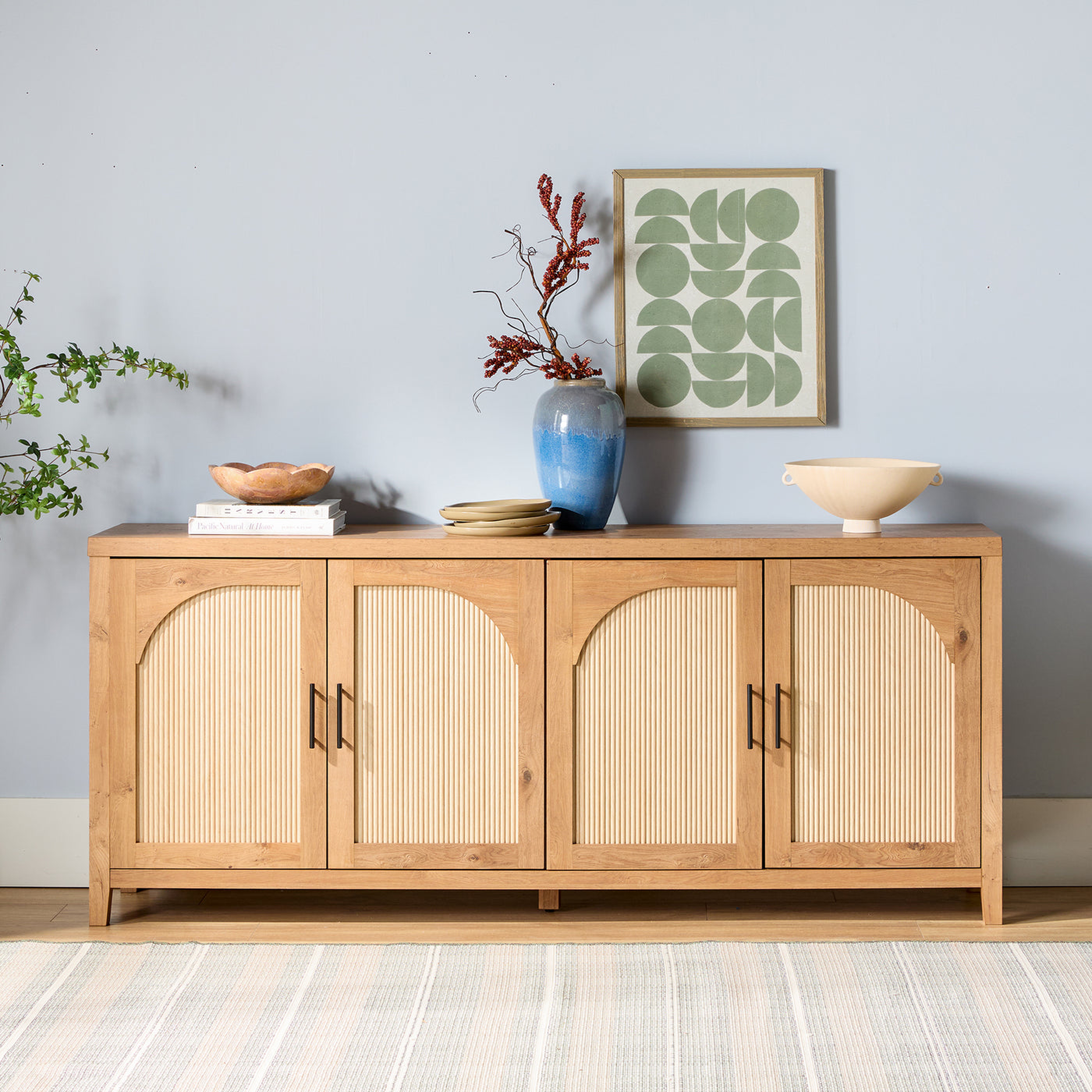 Sasha 70" Modern Reeded Sideboard / English Oak - Walker Edison