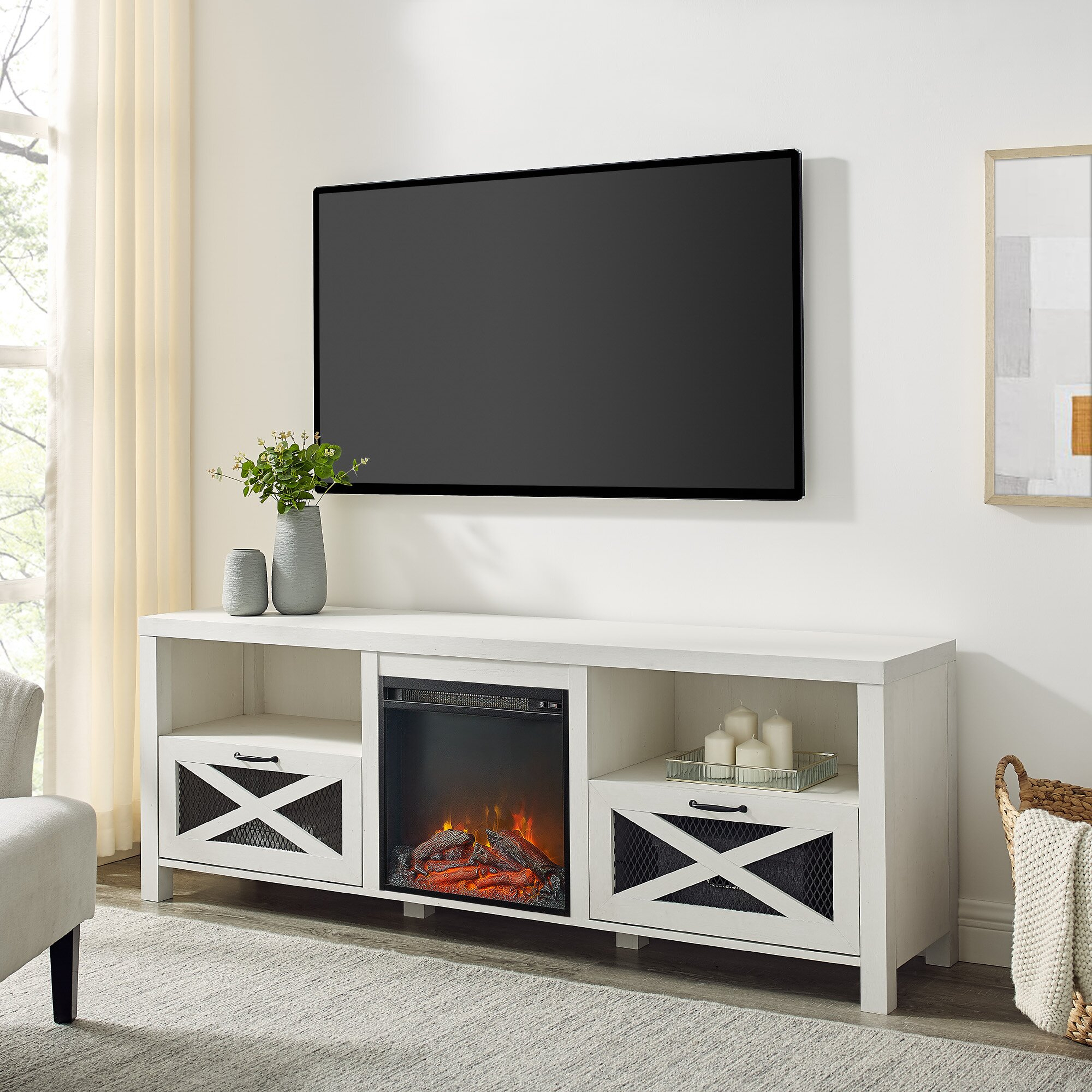 Tansey TV Stand for TVs up to 78" with Fireplace Included - Wayfair