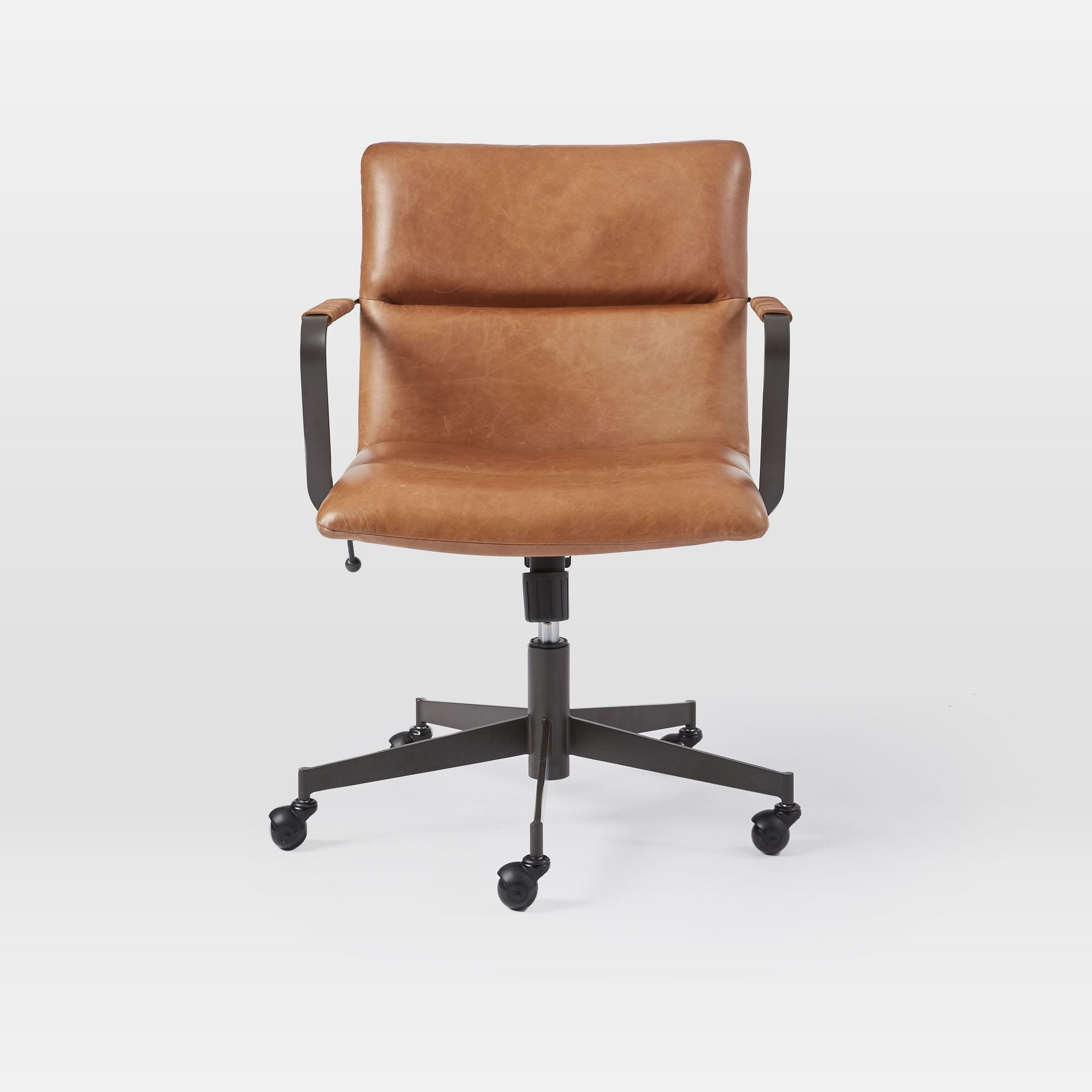 Cooper Mid-Century Office Chair, Saddle Leather, Nut, Dark Bronze - West Elm