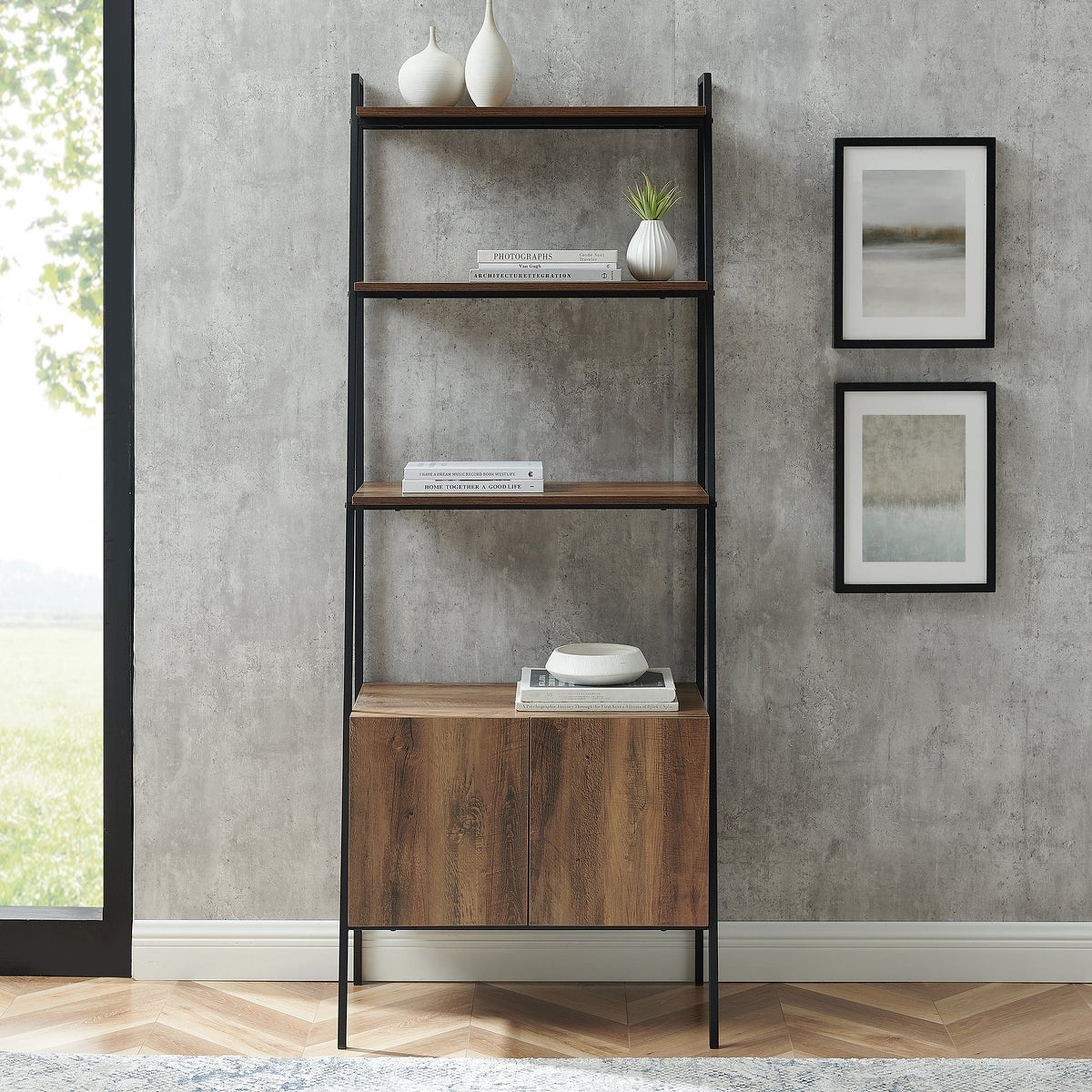 Arlo 72" Industrial Modern Bookcase with Cabinet - Rustic Oak - Walker Edison