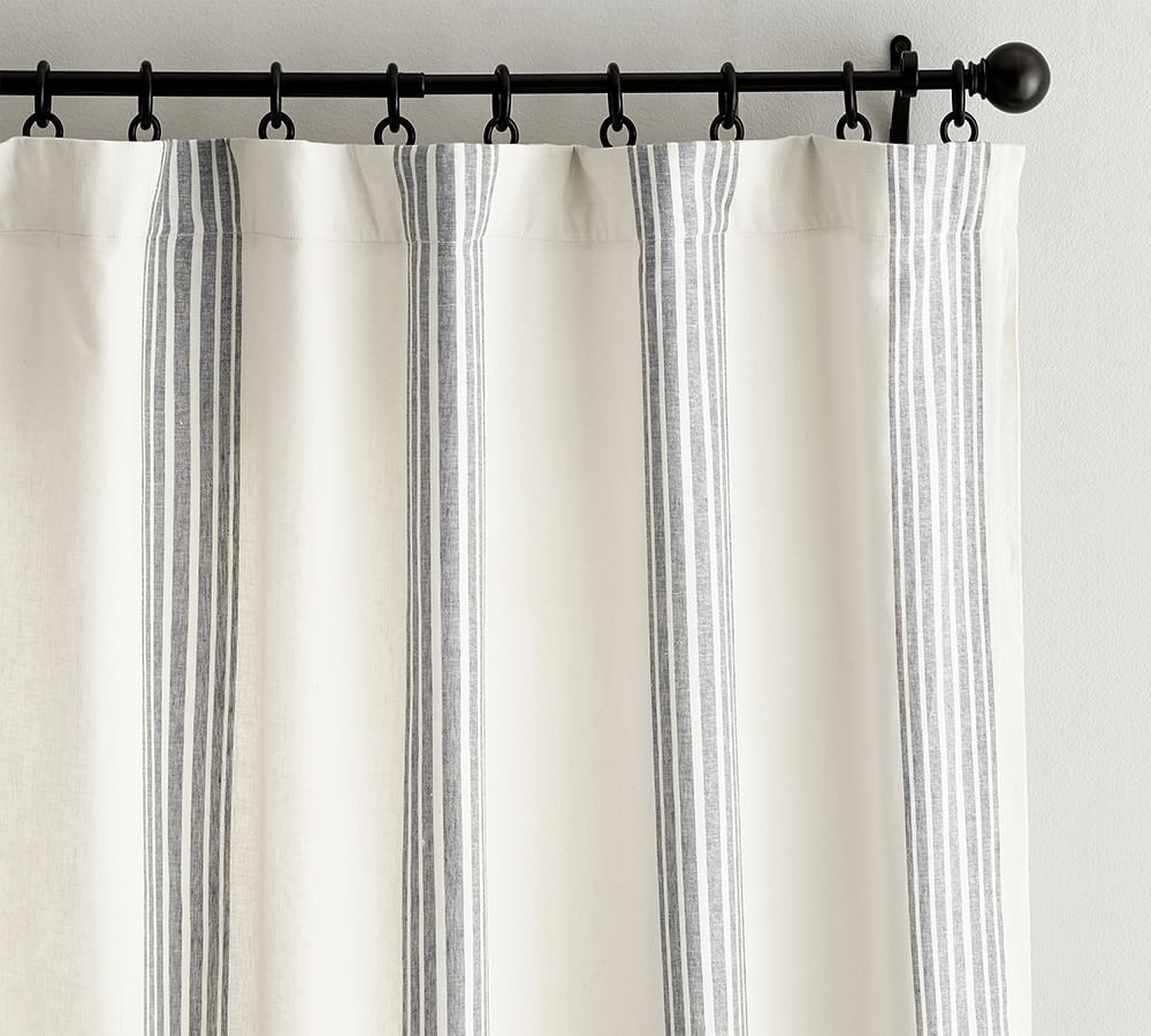 Riviera Striped Linen/Cotton Rod Pocket Curtain blackout, 50 x 96", Charcoal - Pottery Barn