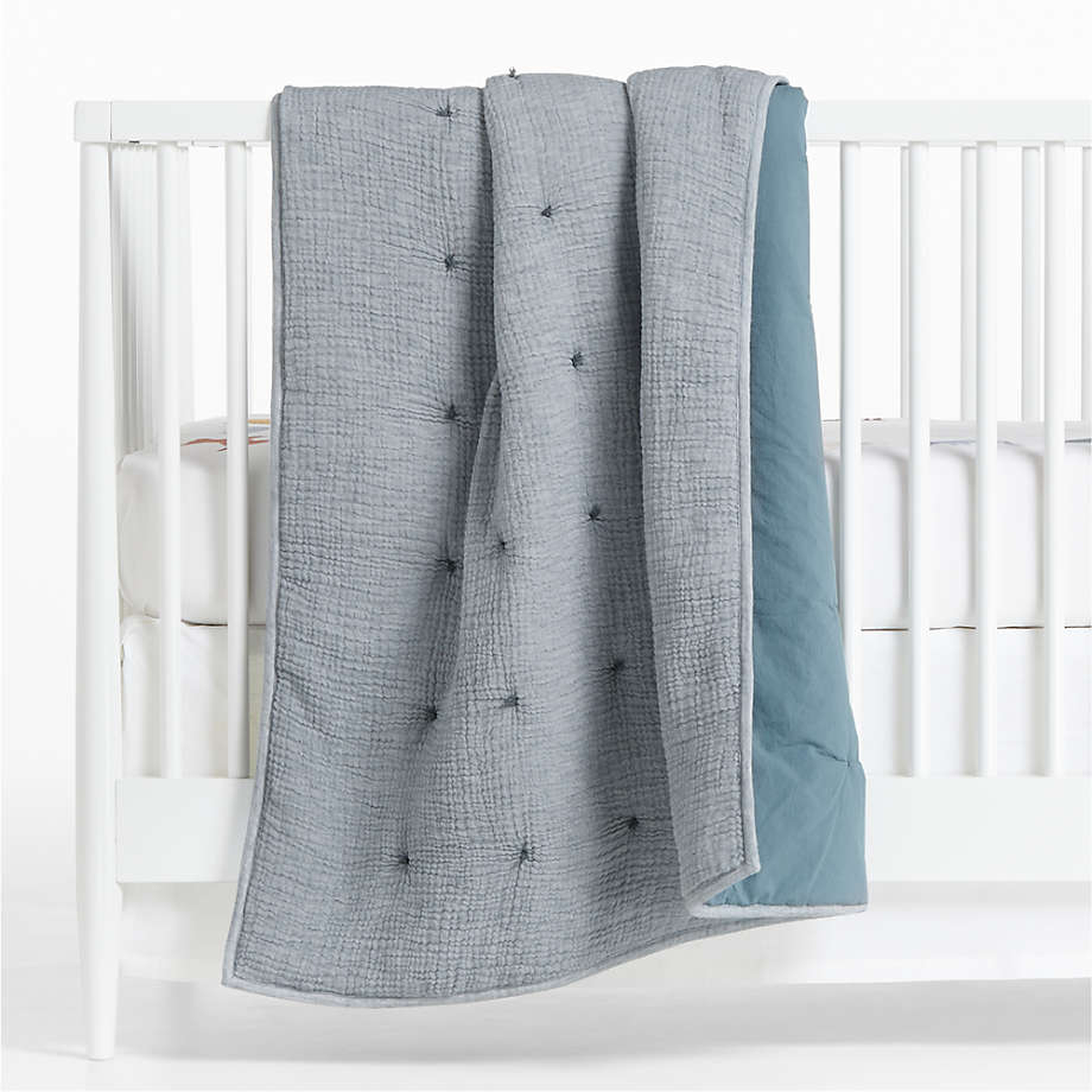 Aire Crinkle Blue Organic Cotton Baby Crib Quilt - Crate & Kids