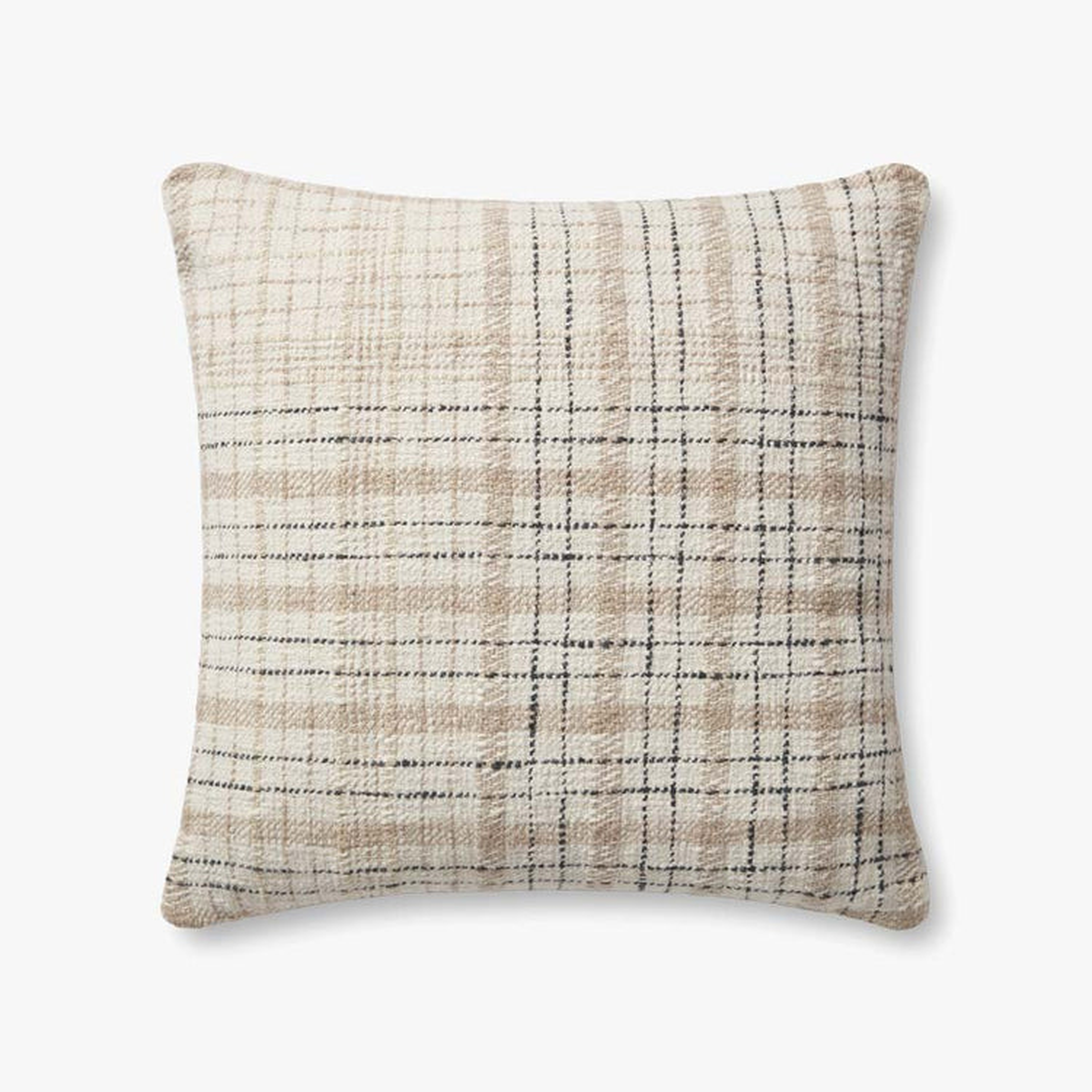 Chris Loves Julia x Loloi Cricket Beige  / Black 22" x 22" Cover w/Poly - Loloi Rugs