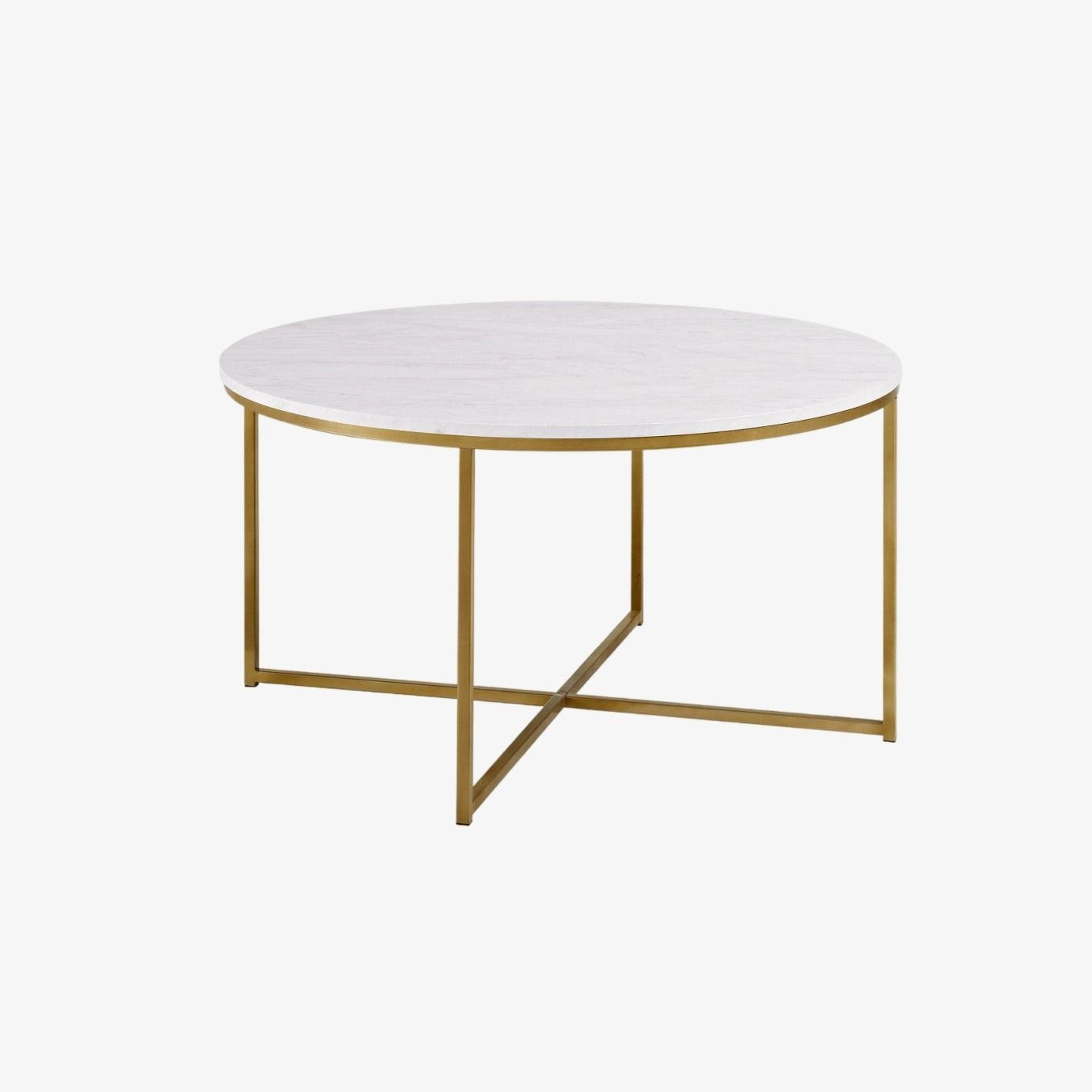 Alissa Mid Century Modern Round Coffee Table - Faux White Marble/Gold - Walker Edison