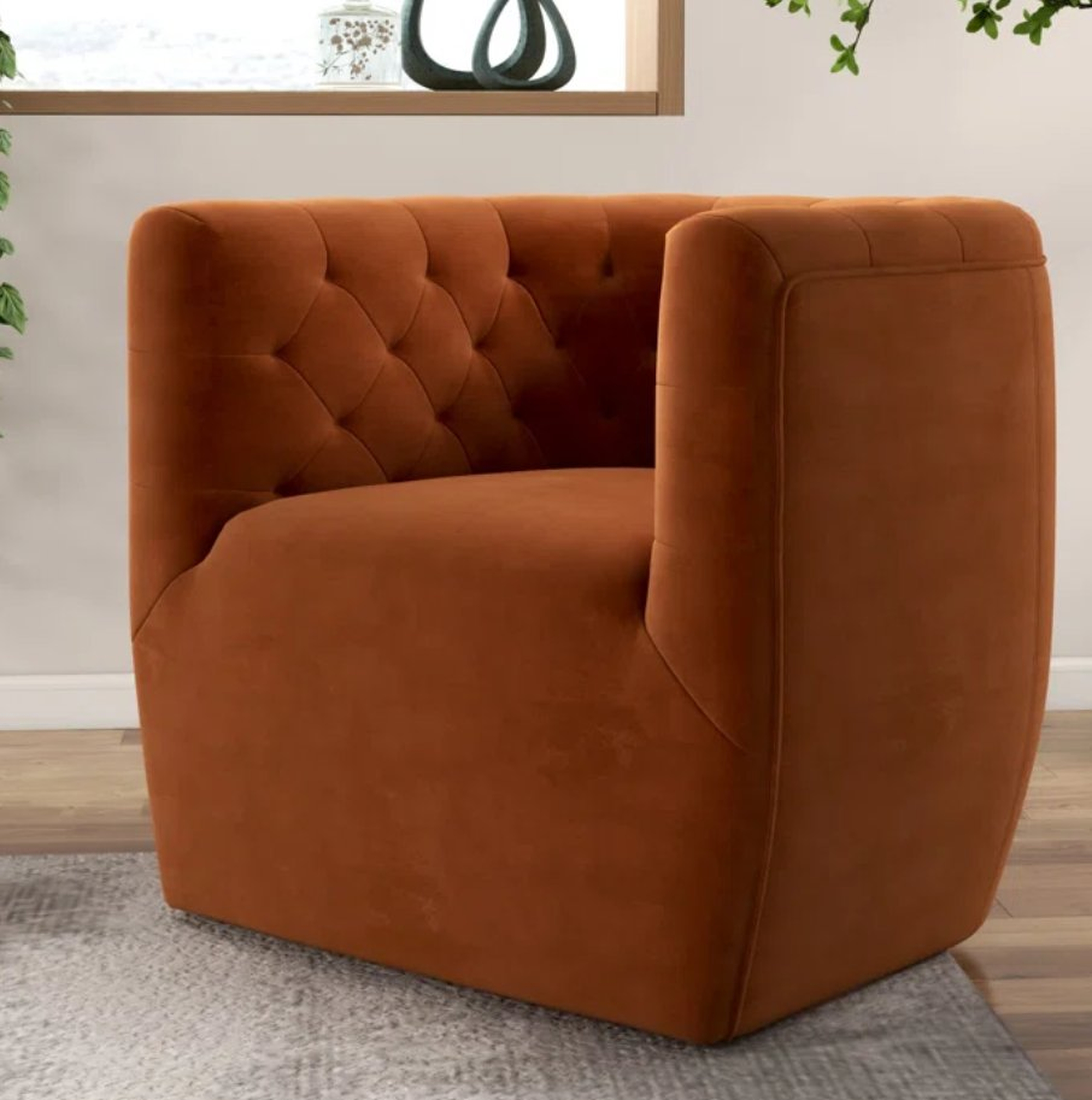 Quinton Mid Century Modern Style Velvet Tufted Swivel Velvet Chair - Wayfair