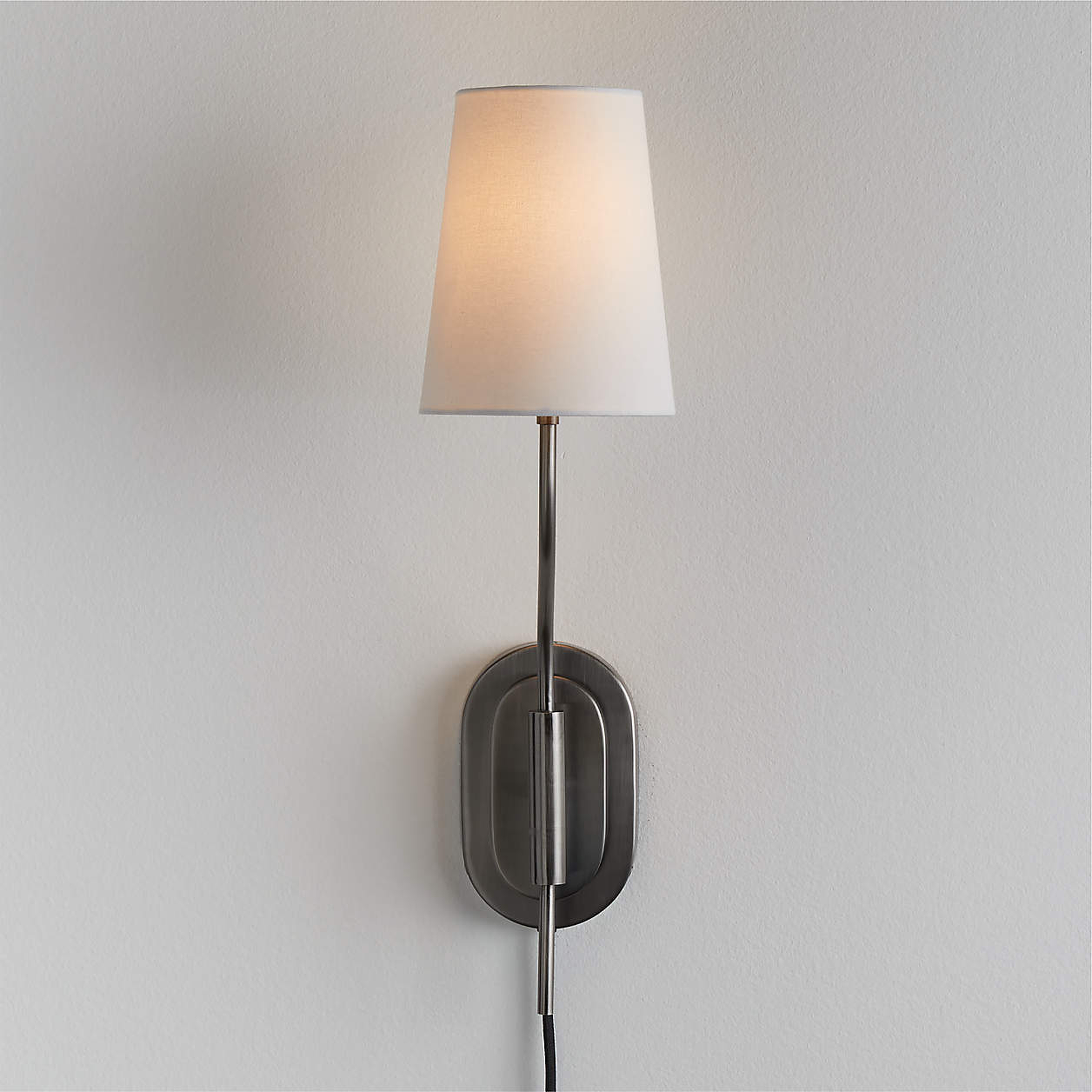 Seguin Brushed Nickel Single-Light Plug In Wall Sconce - Crate and Barrel
