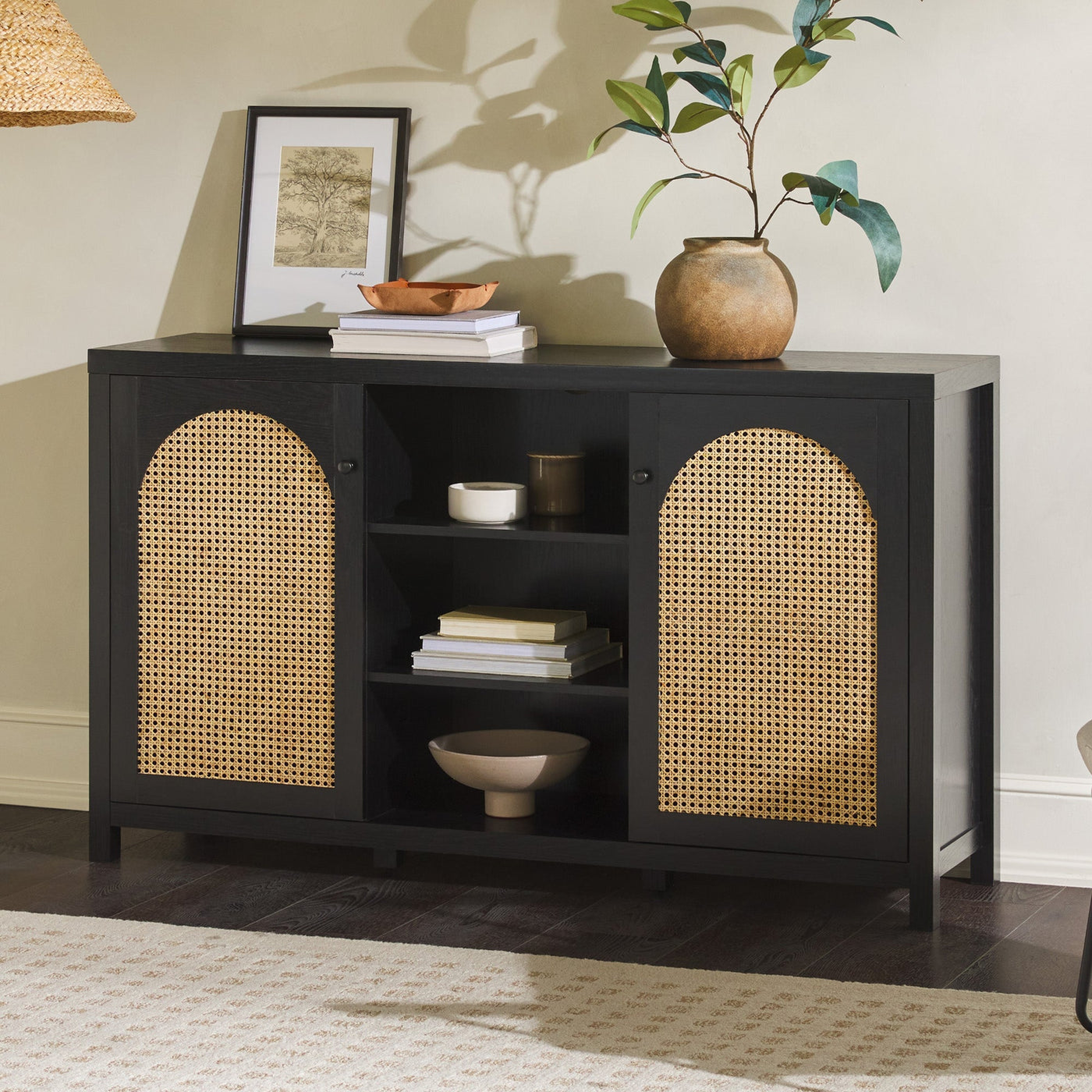 58" Sideboard with Arched Rattan Panels - Walker Edison