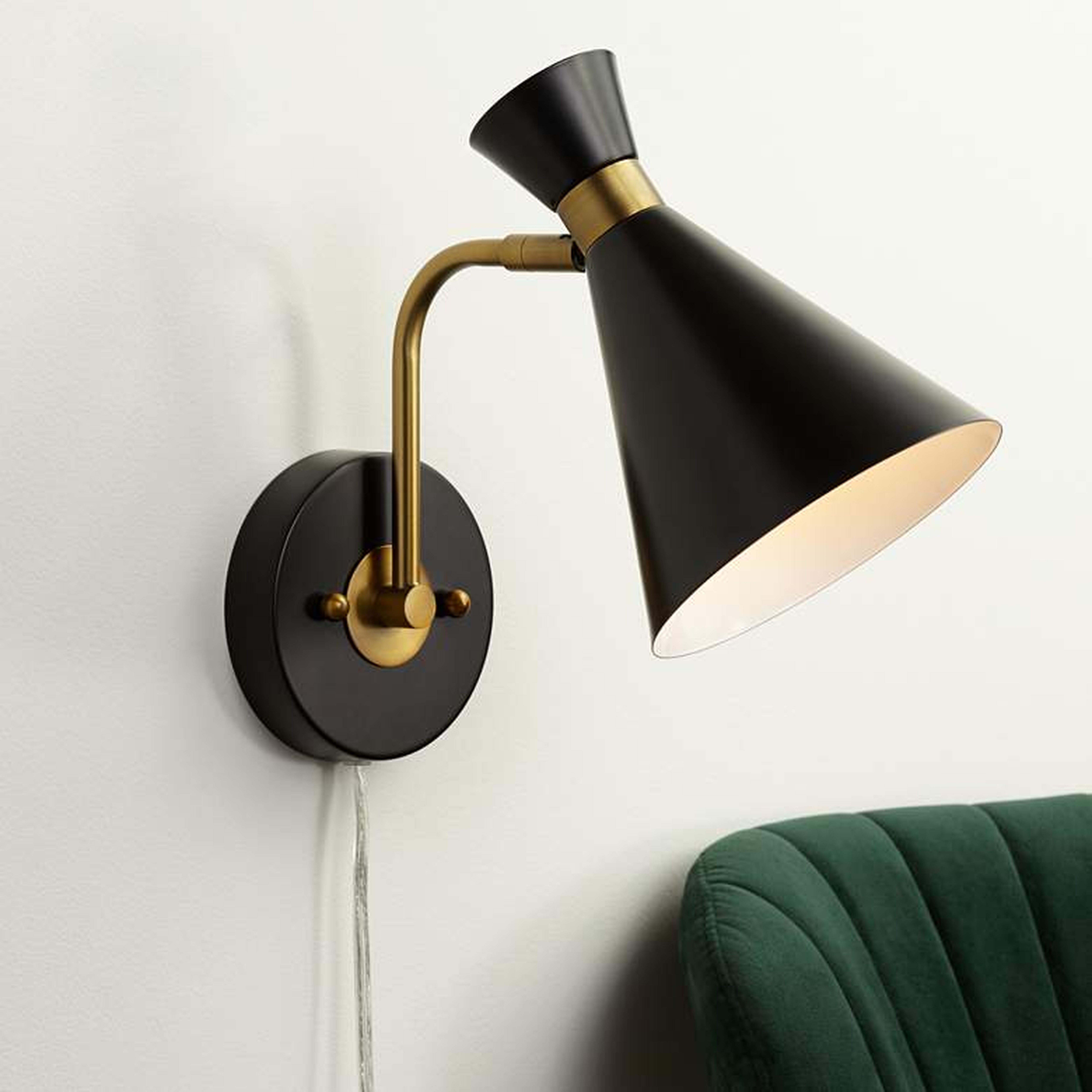 360 Lighting Venice 11 1/2" Modern Matte Black Cone Plug-In Wall Lamp - Lamps Plus