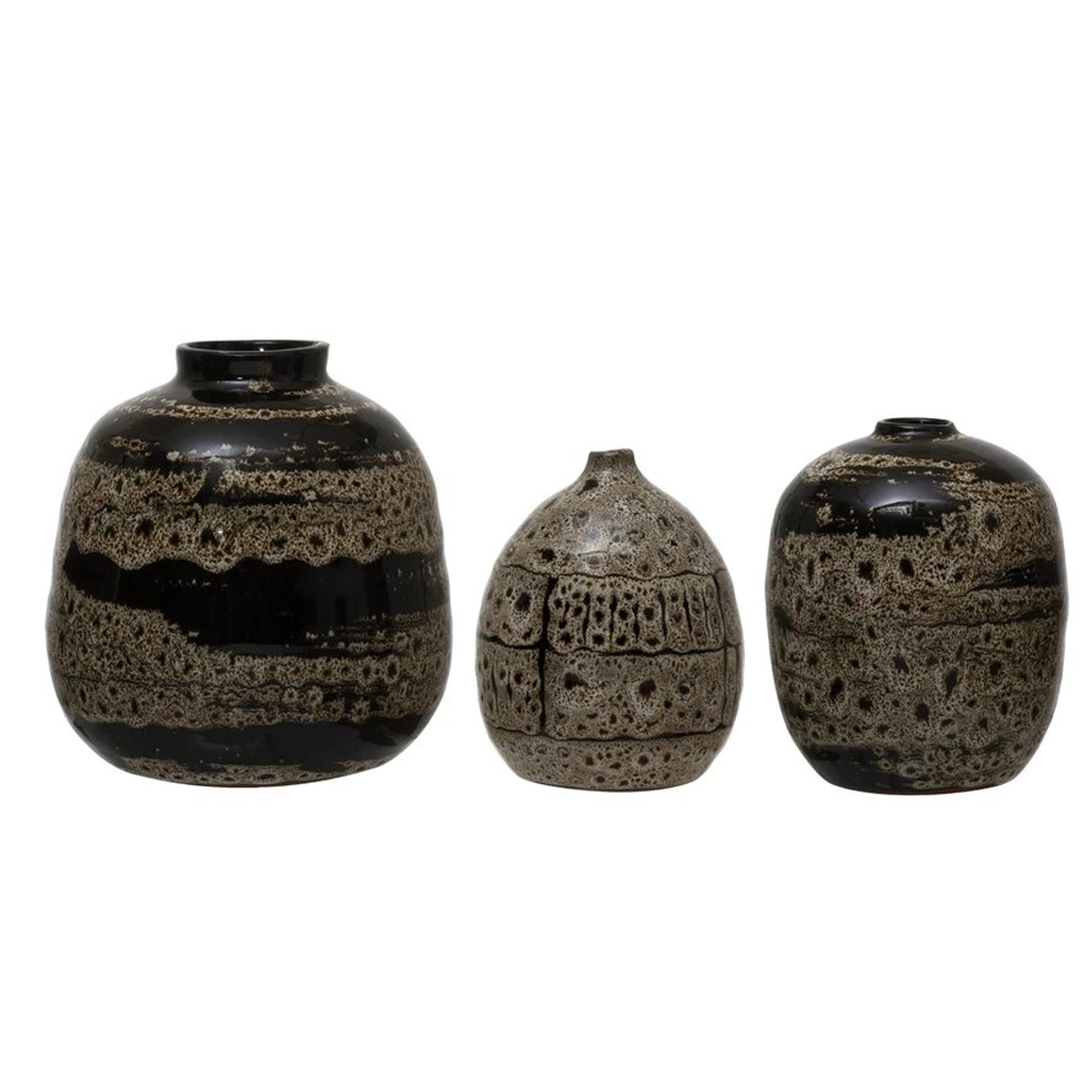 Reactive Glaze Brown Terra-Cotta Vases, Set of 3 - Creative Co-Op