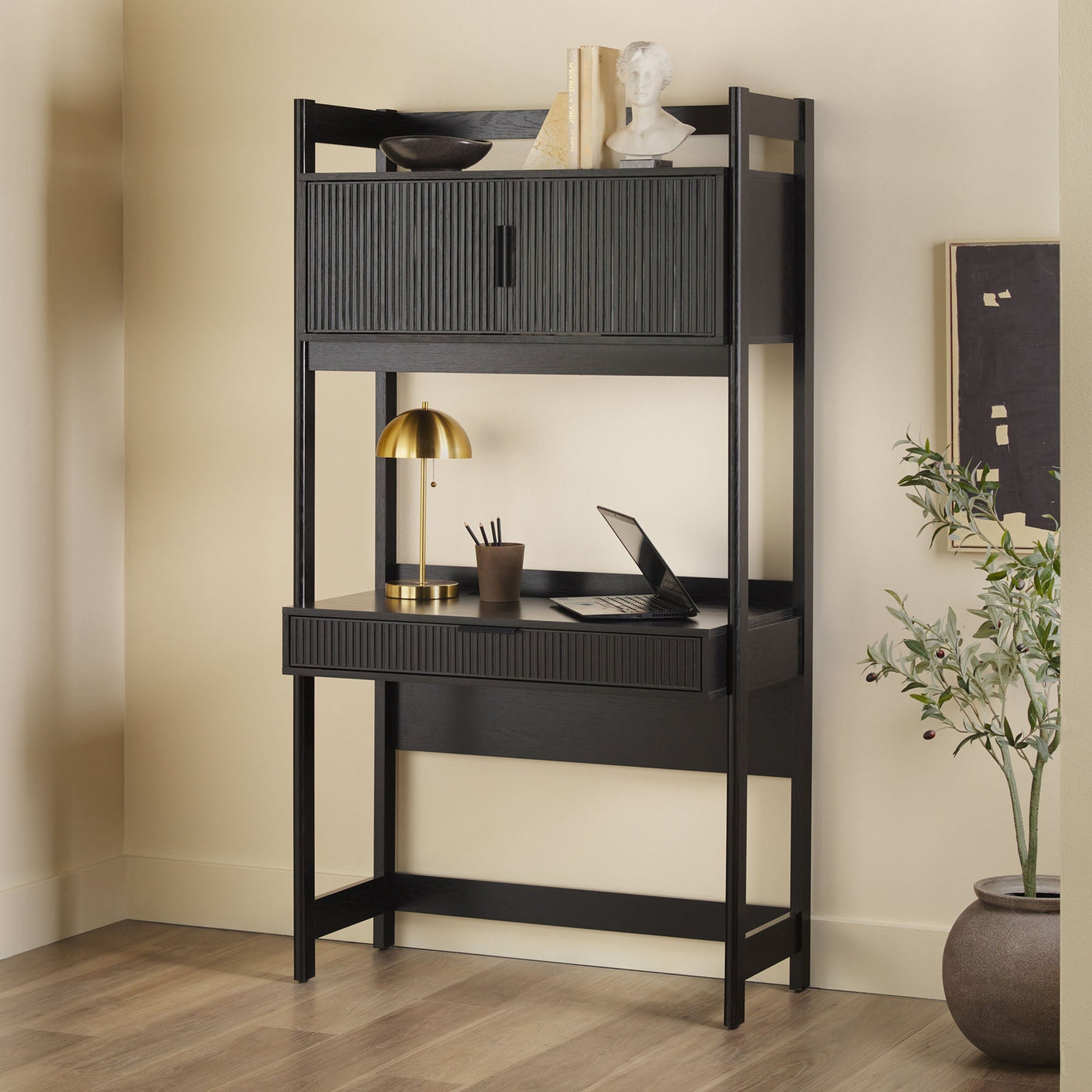 Holmes Modern Scandinavian Reeded Writing Storage Desk with USB - Walker Edison