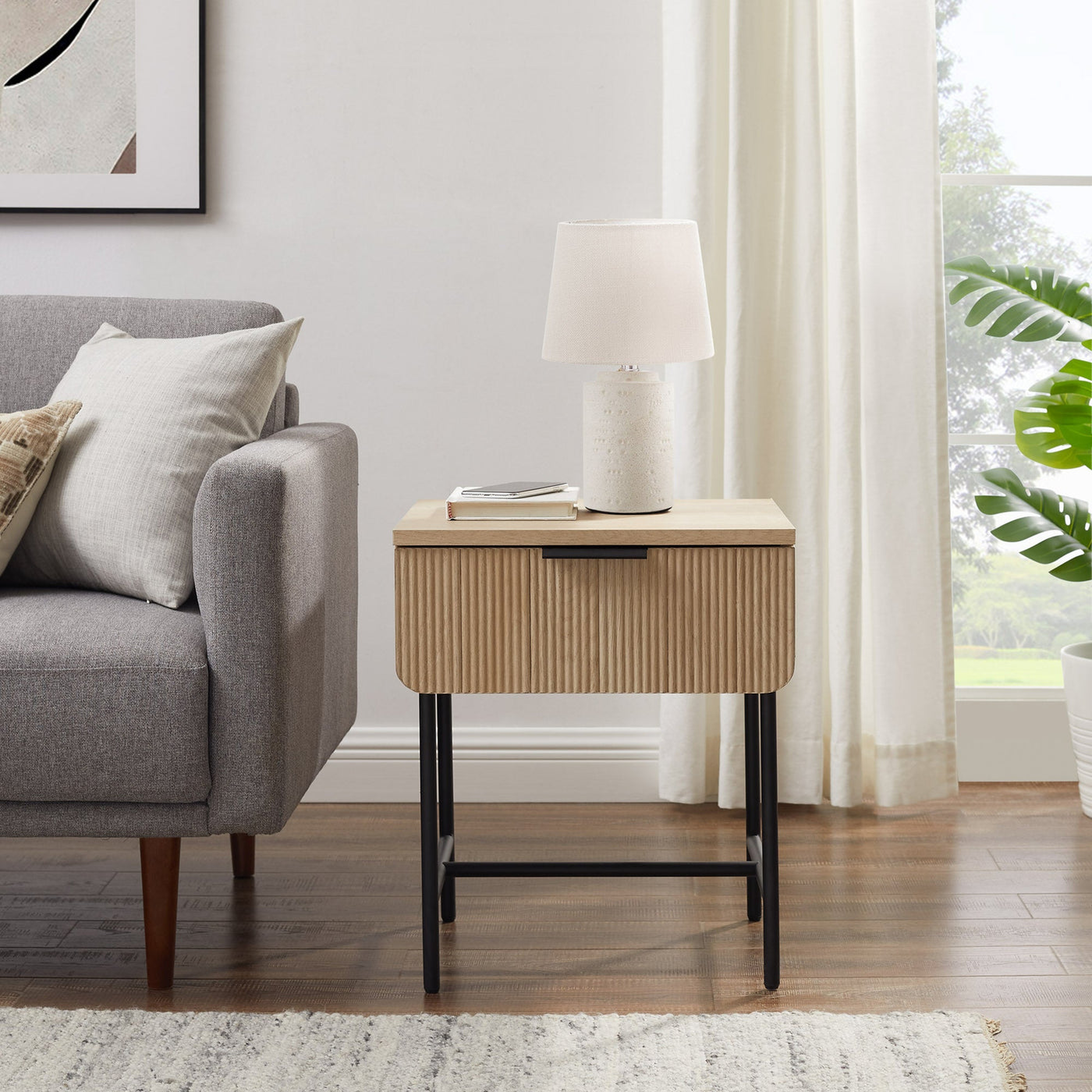 18.5" Reeded 1-Drawer Side Table - Coastal Oak/ Black - Walker Edison