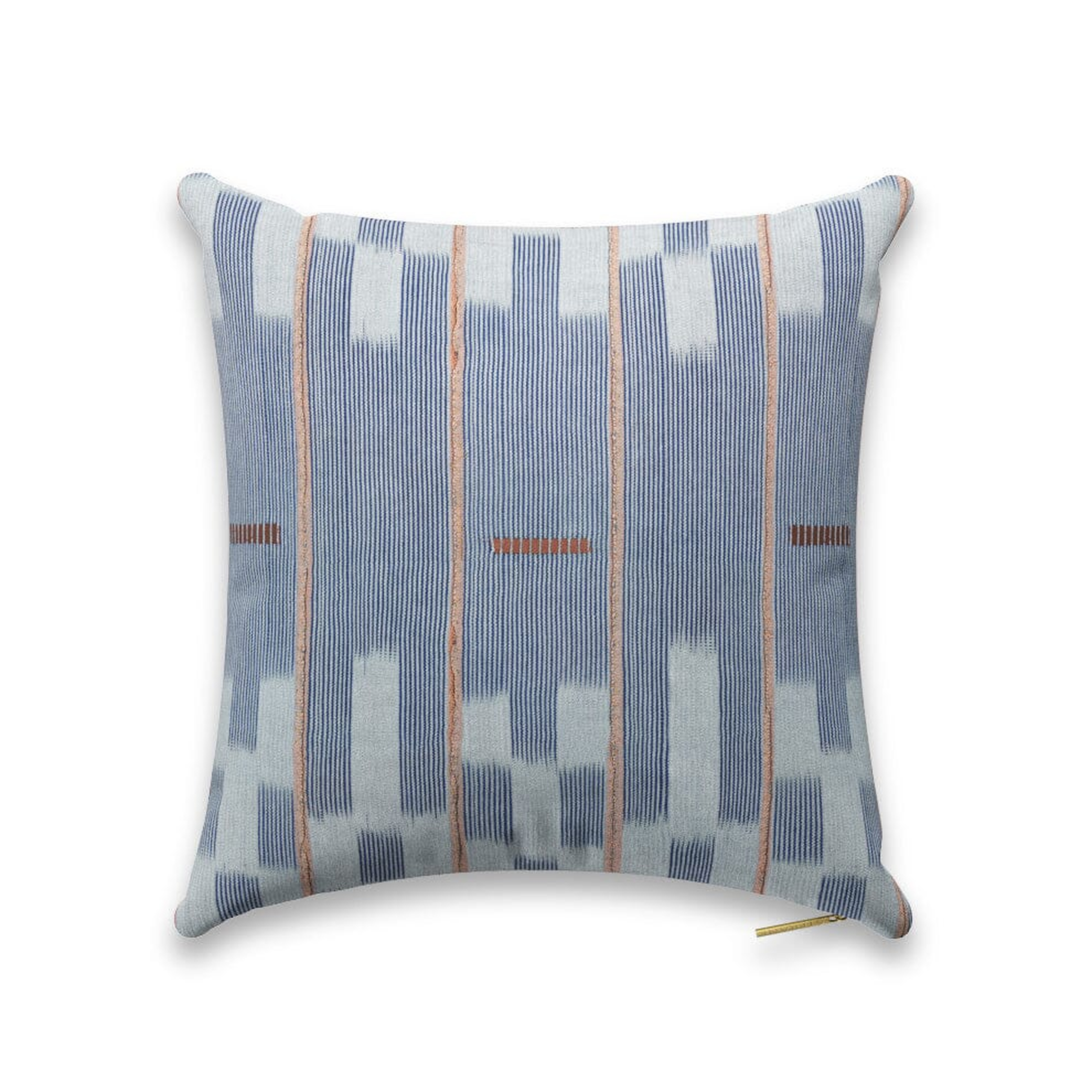 Chambray Lattice Baule Pillow by St. Frank | Blue | 18" W x 18" H | Cotton/Linen - St. Frank