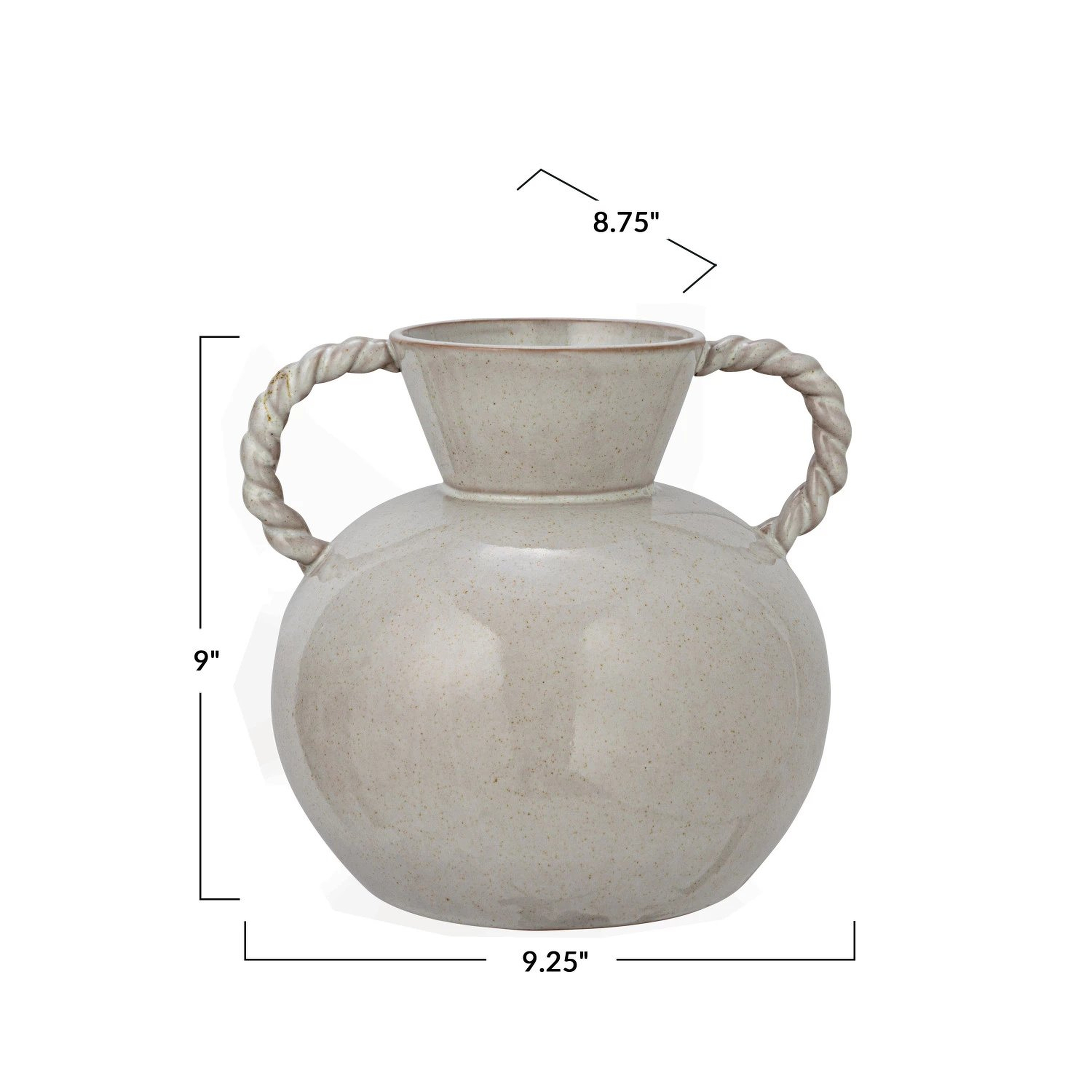9.25 Inches Stoneware Vase with Twisted Handles and Reactive Glaze, Cream Color - Bloomingville