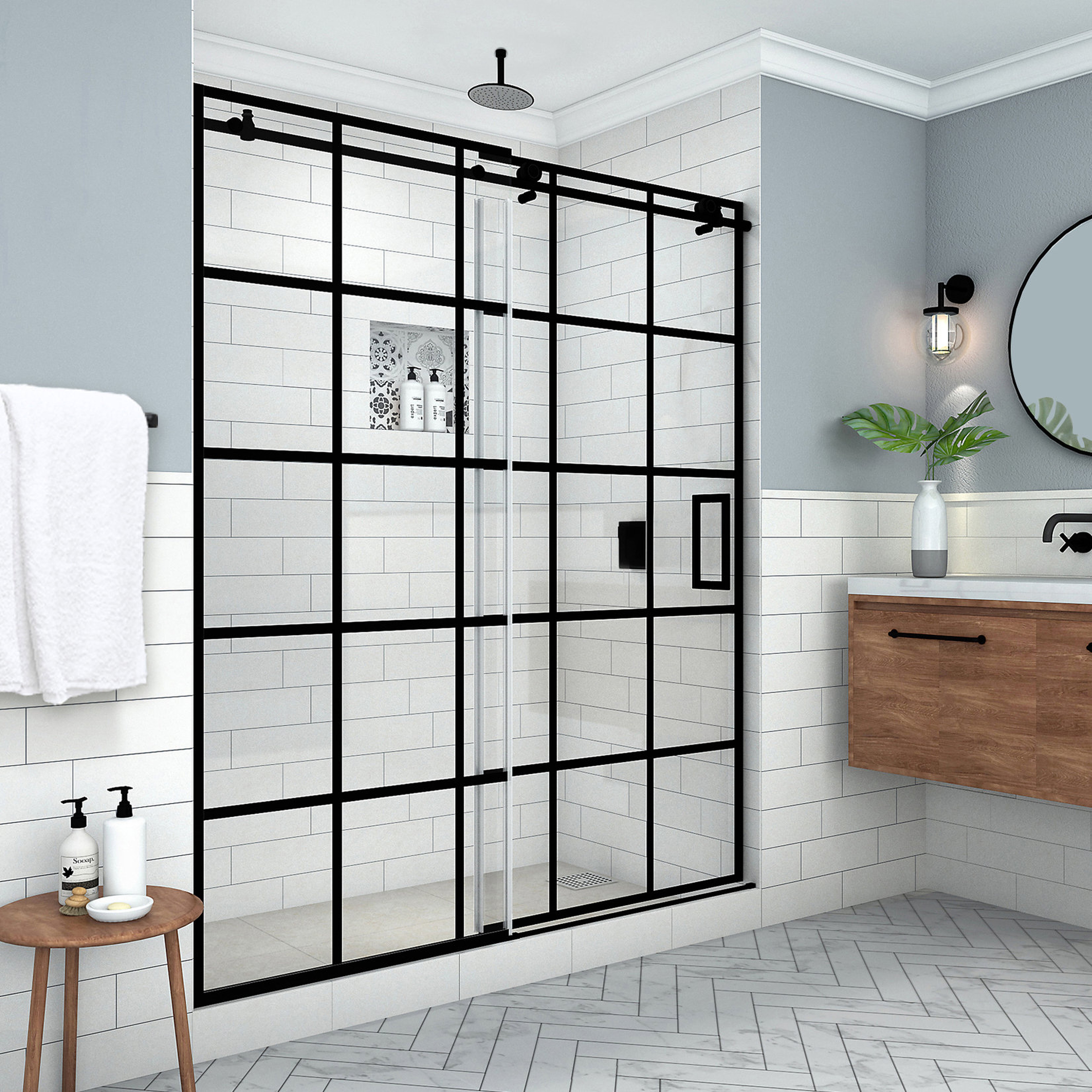 Kamaya XL 68-72'' W x 80'' H Single Sliding Frameless Shower Door with StarCast by EnduroShield (Part number: SDR984WFS7280R) - Wayfair