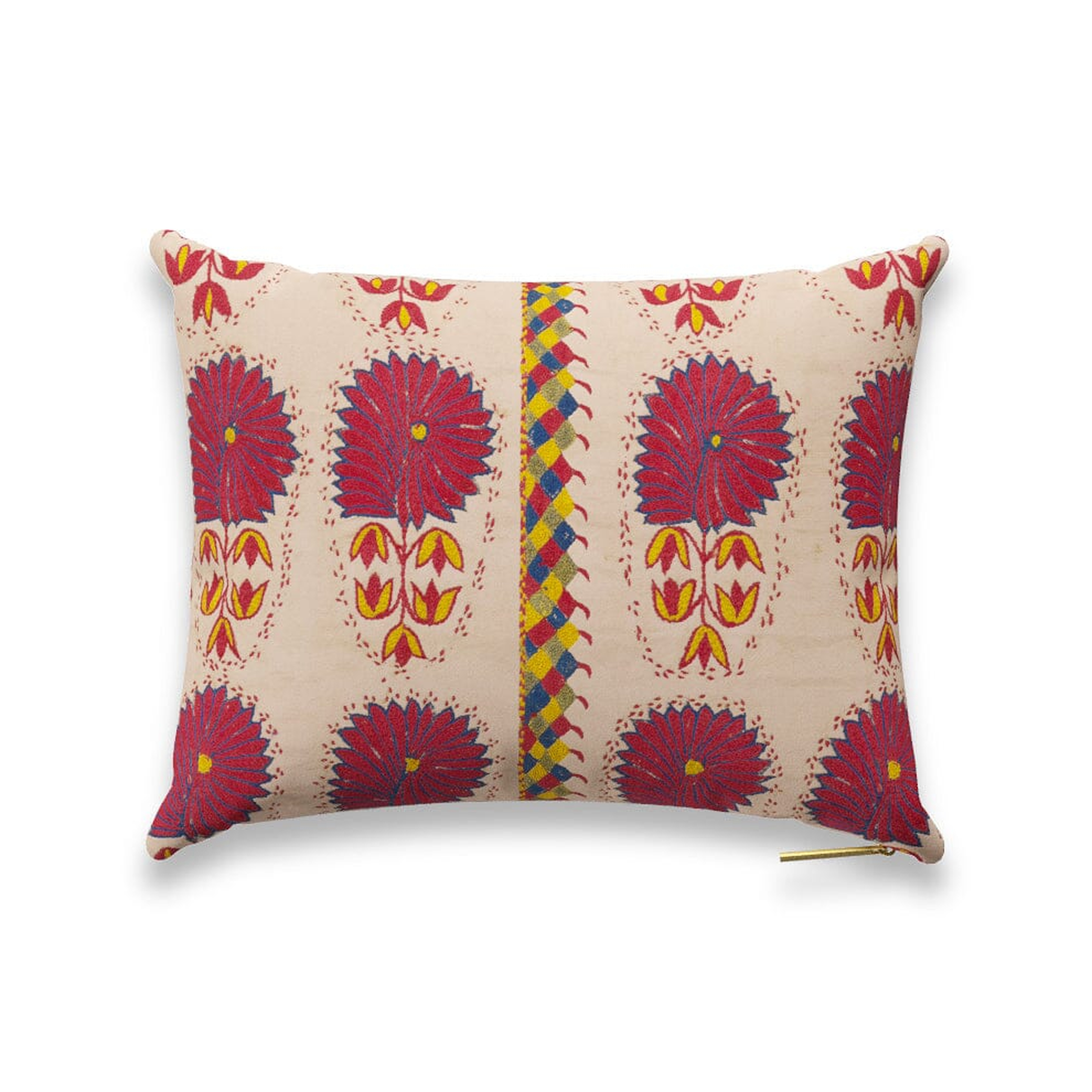 Fuchsia Daisy Suzani Pillow by St. Frank | Pink | 16" W x 12" H | Linen/Cotton/Silk - St. Frank