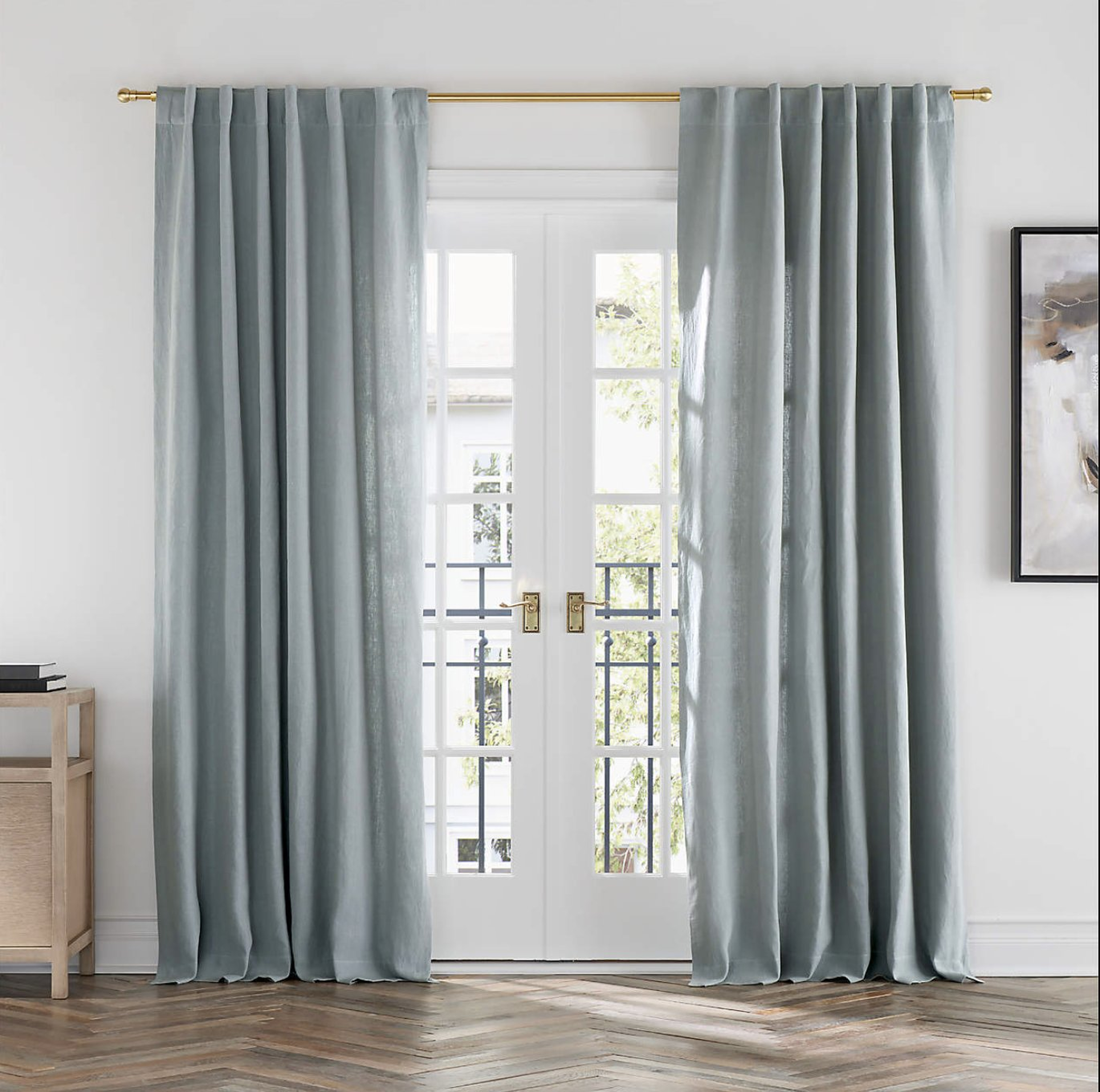 Mist Blue EUROPEAN FLAX ™-Certified Linen Window Curtain Panel 52"x84" - Crate and Barrel