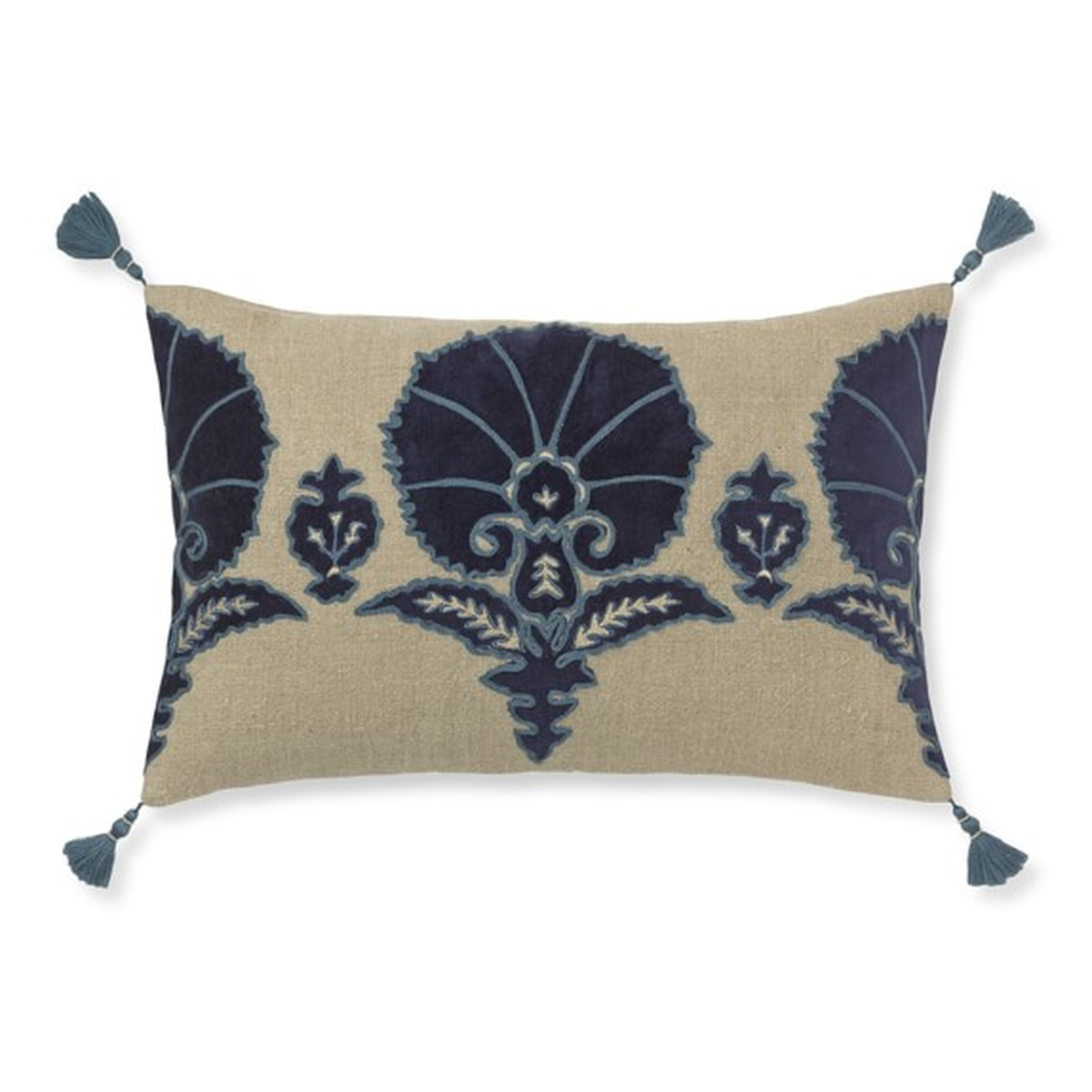 Ottoman Floral Velvet Applique Pillow Cover - 14x22, Blue - No Insert - Williams Sonoma Home