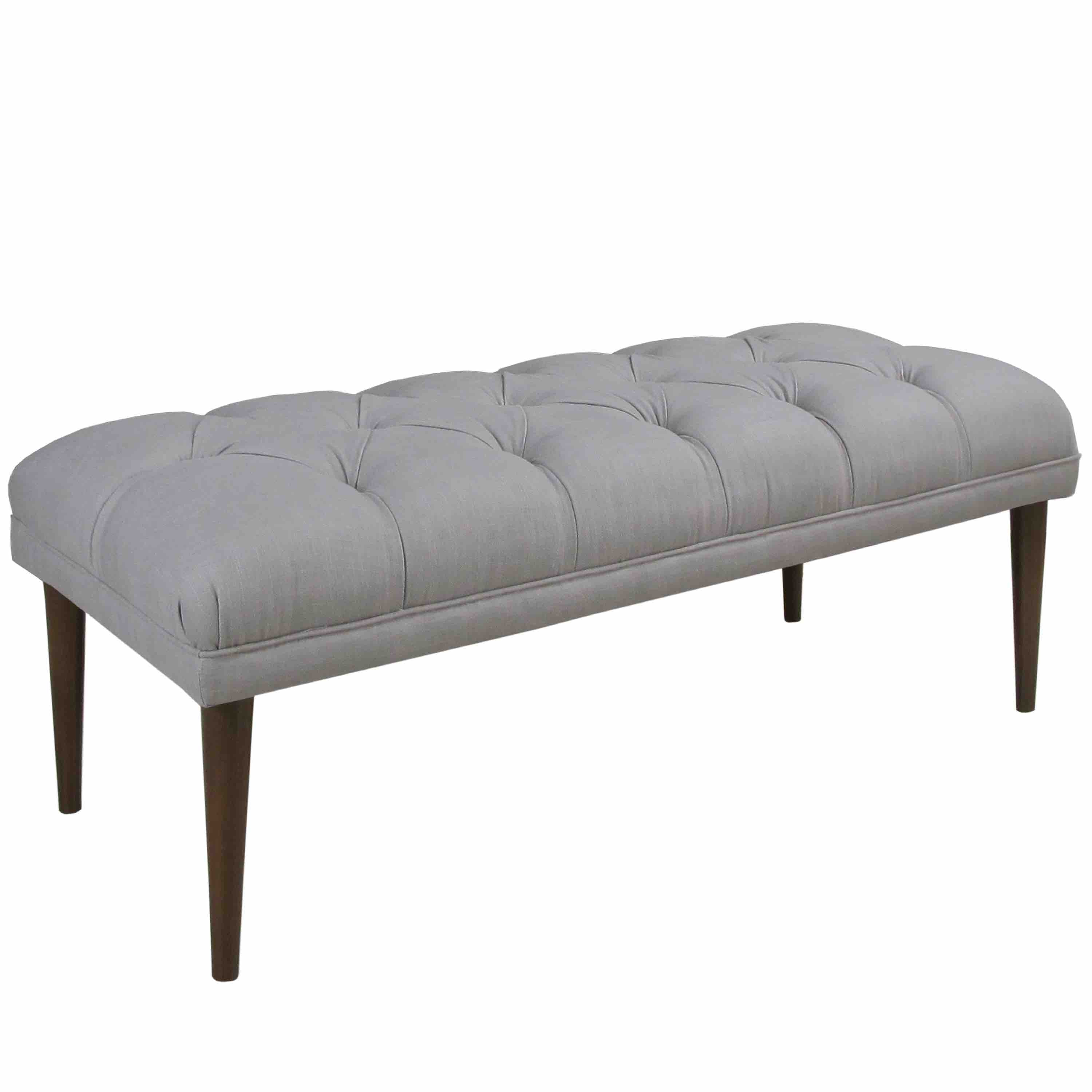 Tufted Bench with Cone Legs in Linen Grey - Third & Vine