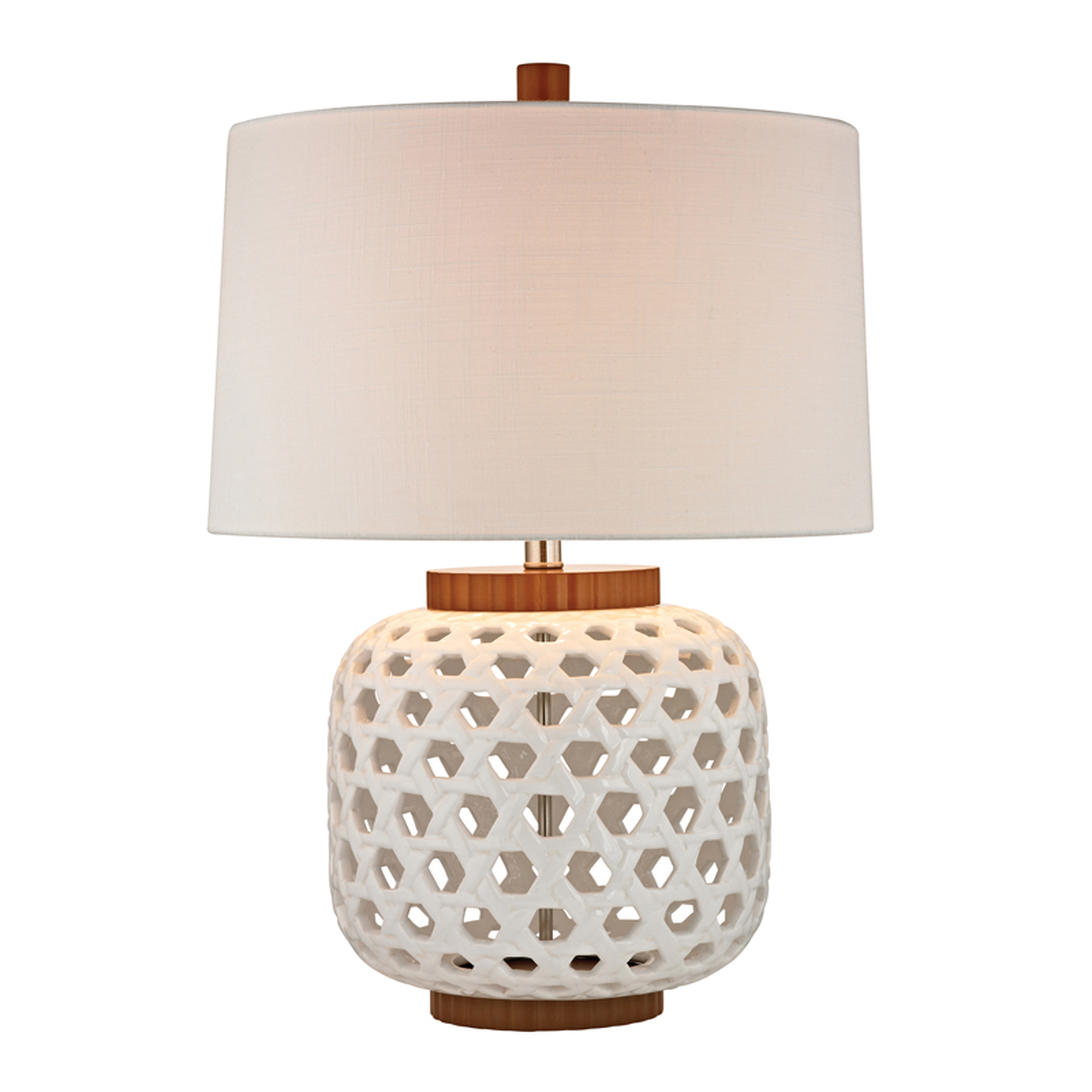 Woven Ceramic Table Lamp In White And Wood Tone - Elk Home