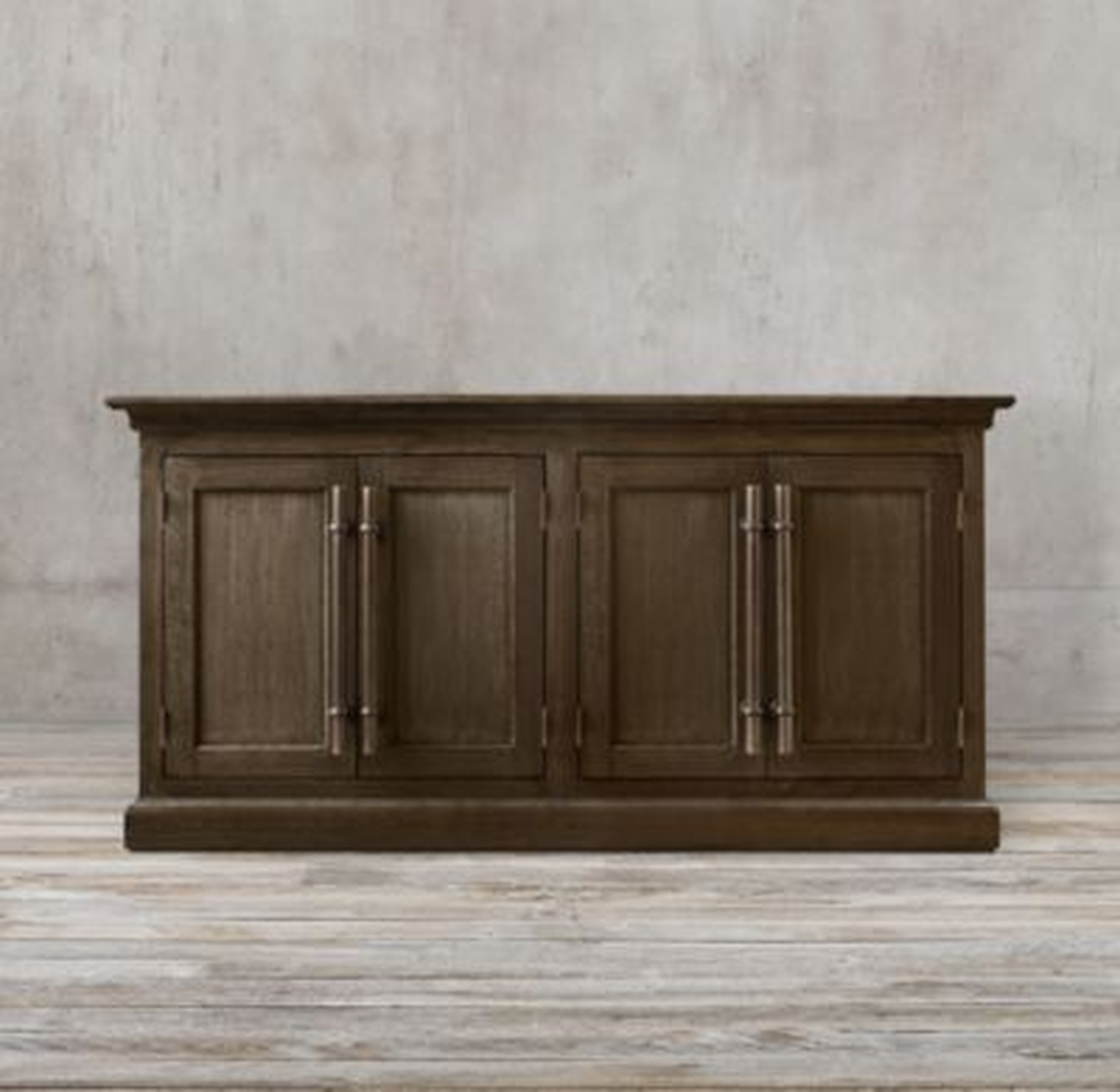 20TH C. ENGLISH BRASS BAR PULL PANEL 4-DOOR SIDEBOARD - RH