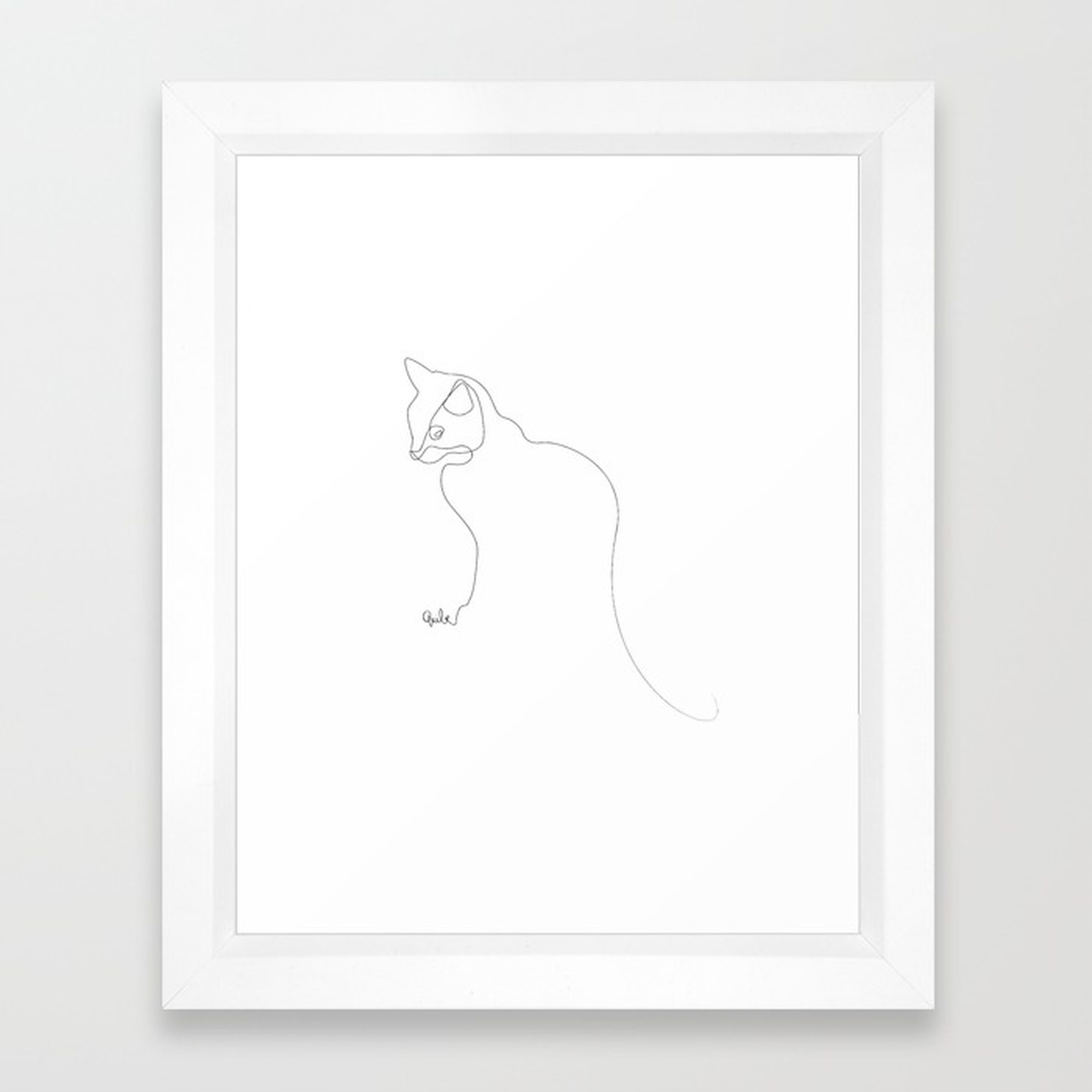 Oneline Cat - 10 x 12 - VECTOR WHITE Frame with Mat - Society6