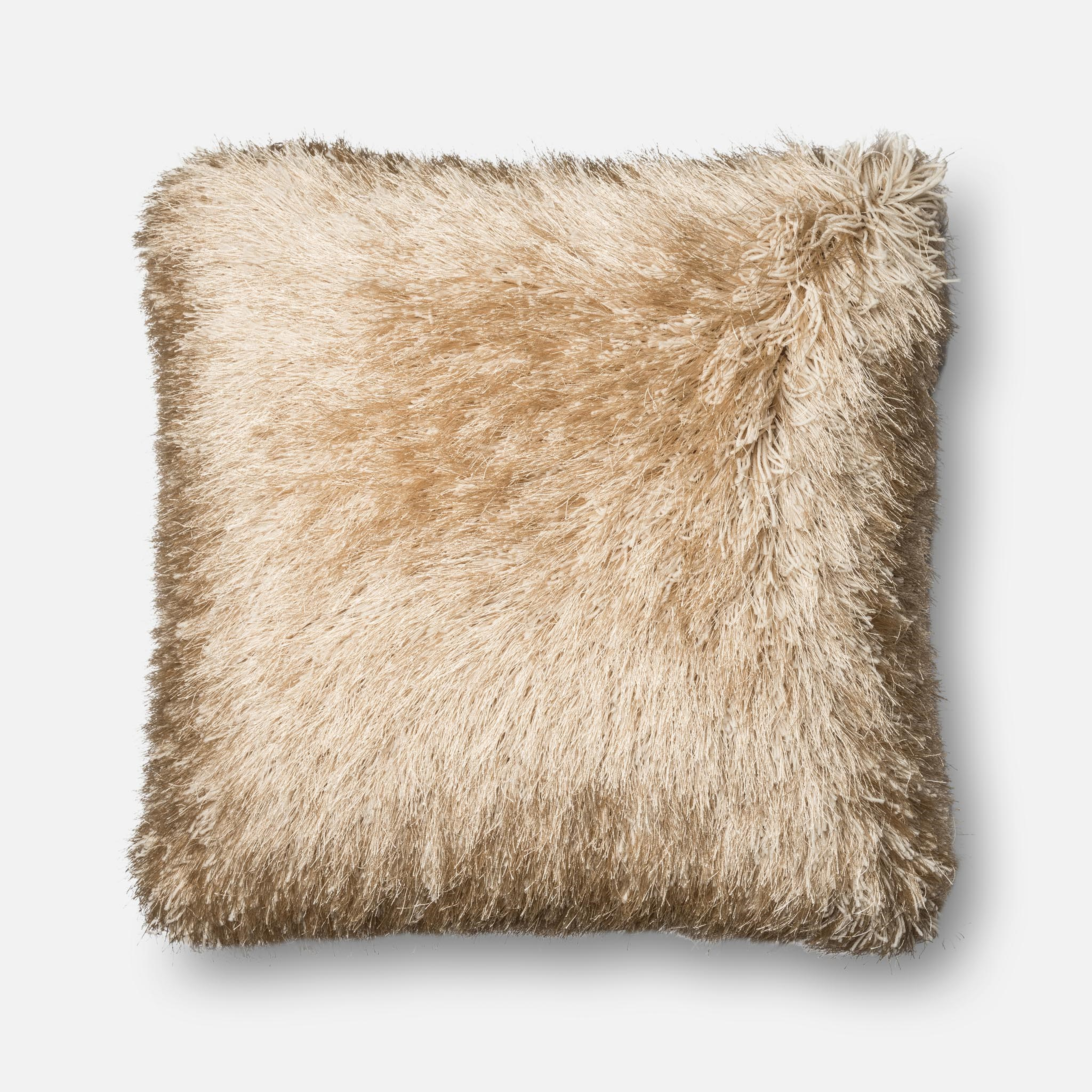 Faux Fur Shag Pillow, Down Insert, Gold, 22" x 22" - Loma Threads