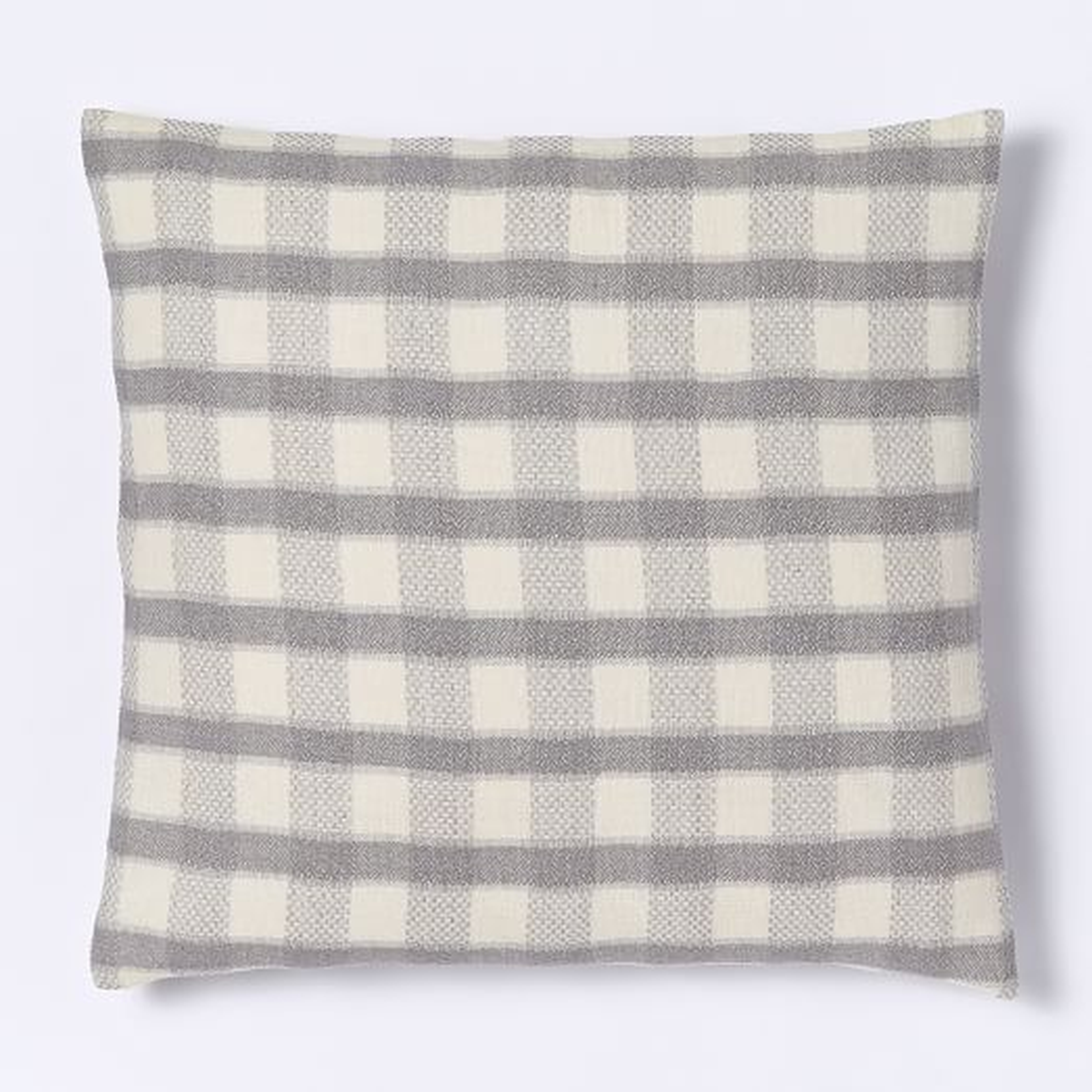 Hand-Loomed Silk Checker Striped Pillow Cover - Platinum-20"sq-No insert - West Elm