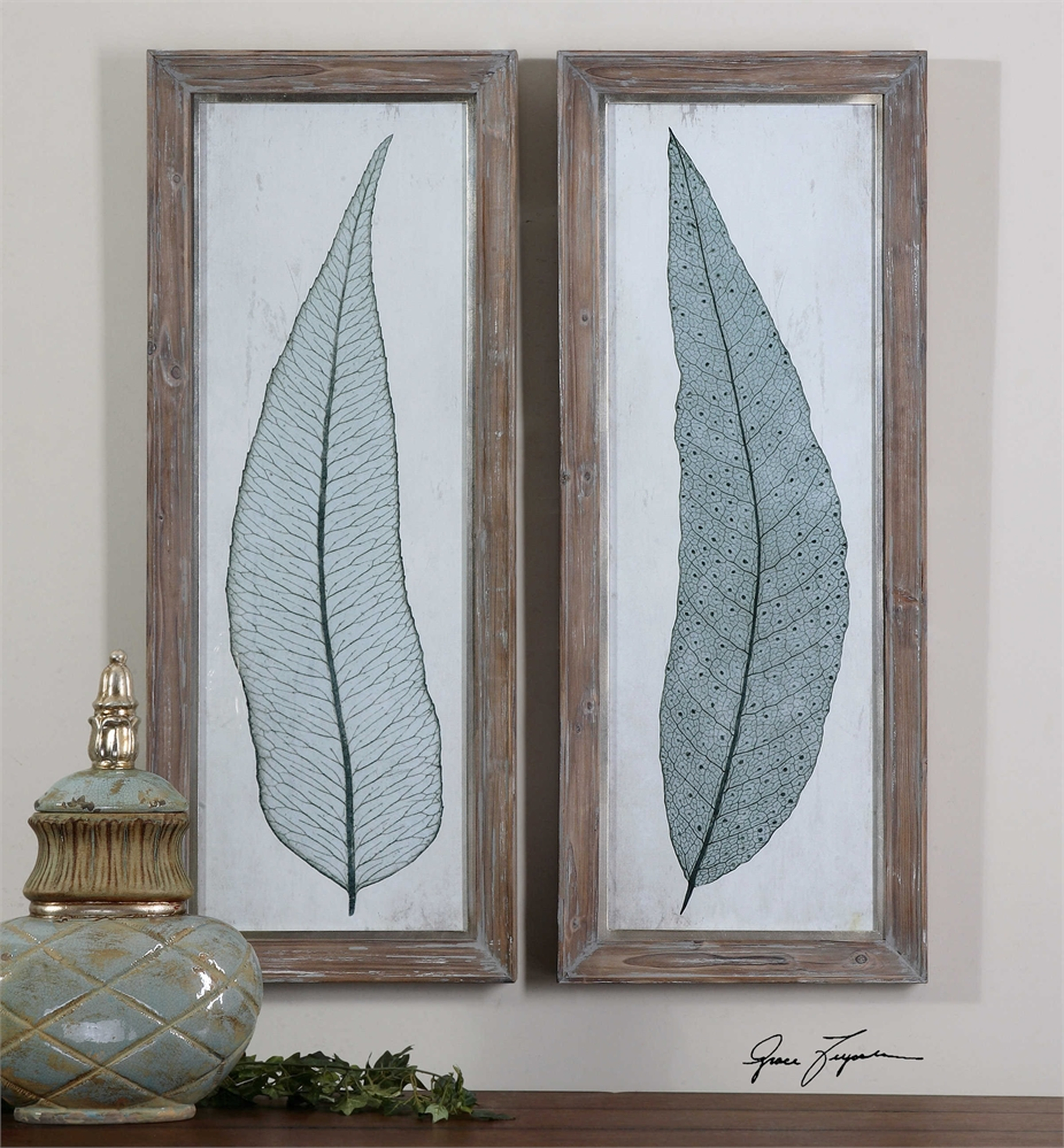 Tall Leaves, S/2-16 W X 40 H X 2 D-With Frame-No Mat - Hudsonhill Foundry
