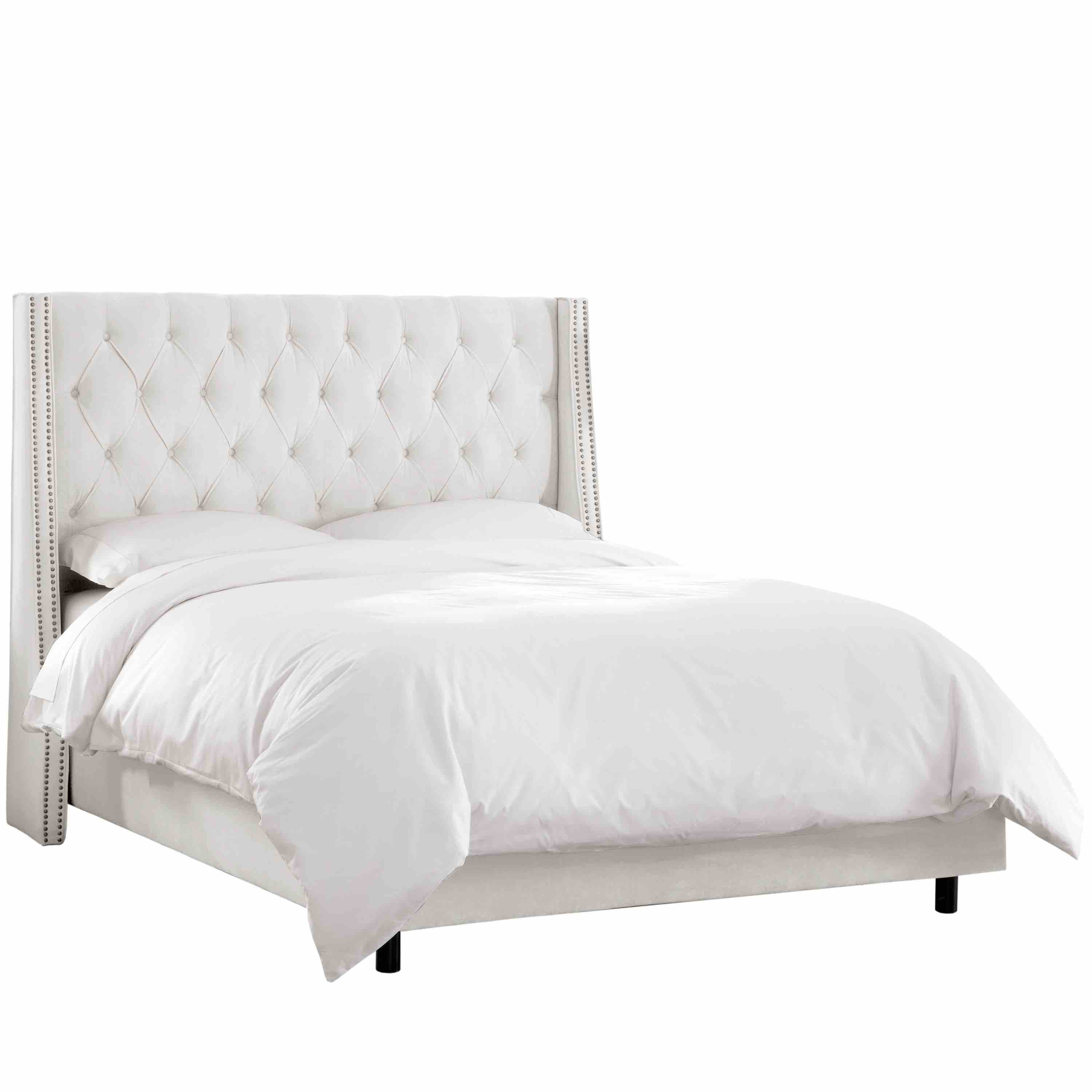 Queen Nail Button Tufted Wingback Bed in Velvet White - Third & Vine
