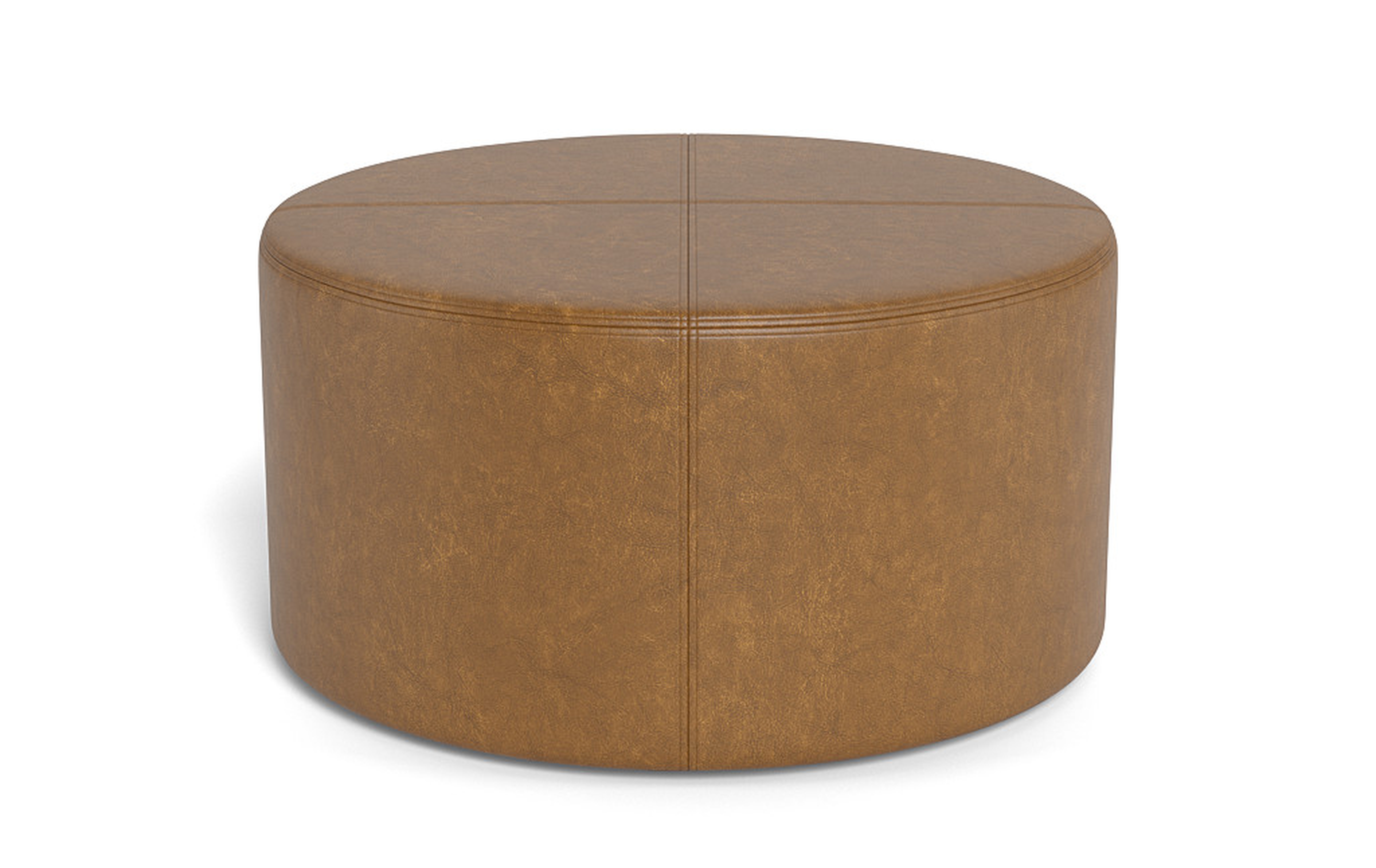 Colten Leather Round Coffee Table Ottoman - Interior Define