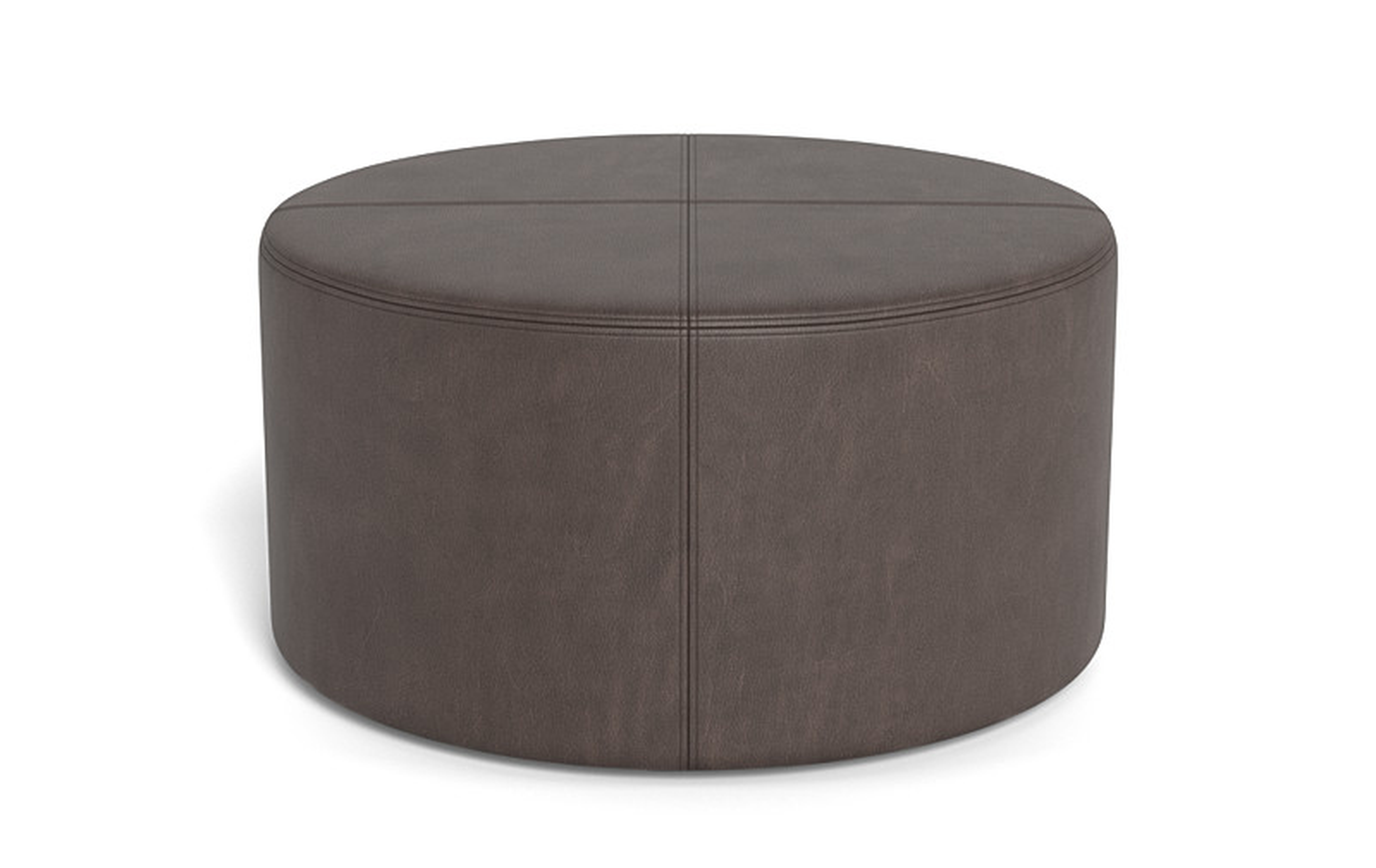 Colten Leather Round Coffee Table Ottoman - Interior Define