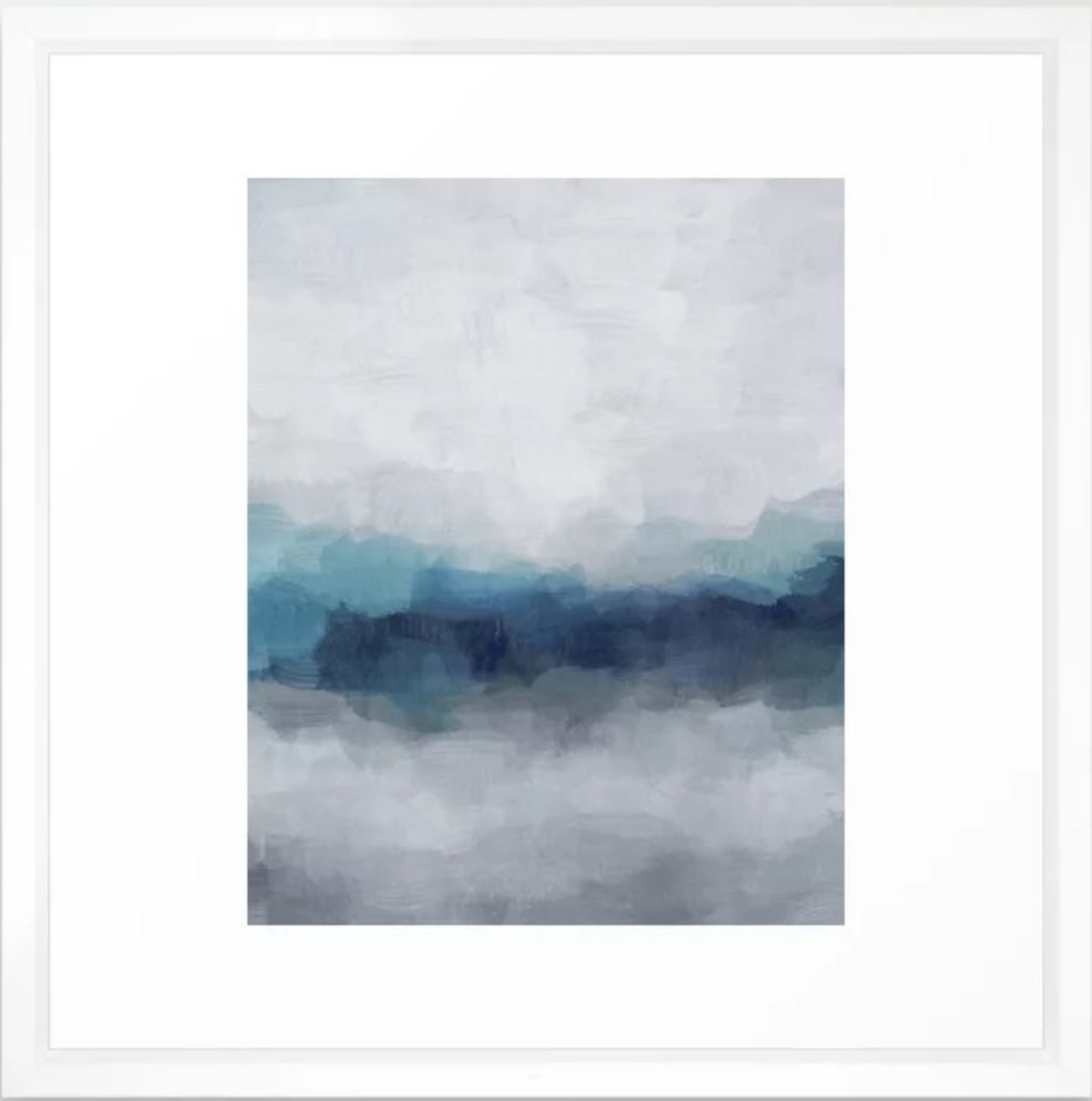 Indigo Navy Ocean Horizon, Sky Gray Blue Abstract Nature Ocean Rainy Cloudy Sunrise Water Art Print Framed Art Print, 22" X 22", Vector White - Society6