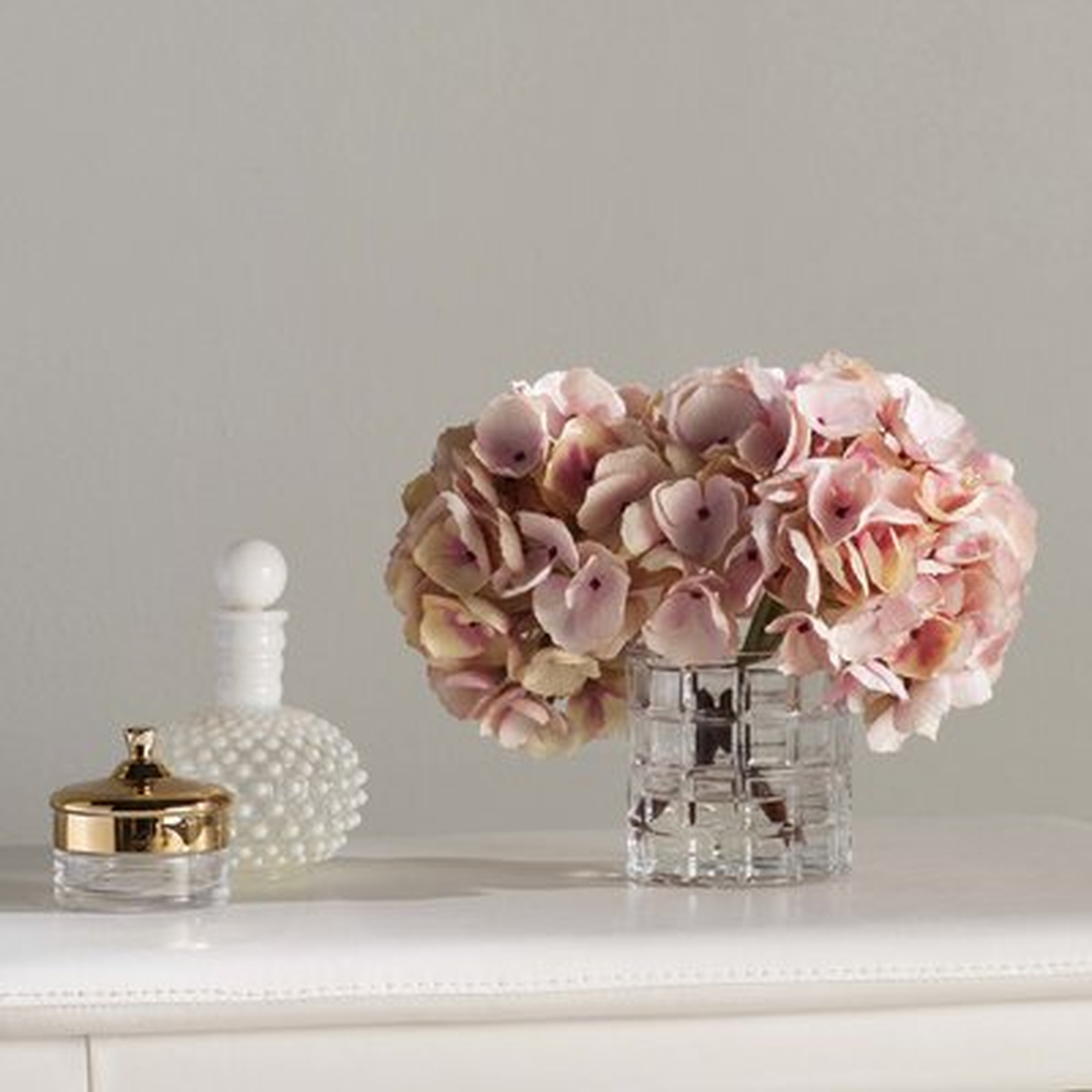 Soft Hydrangea Floral Arrangement in Vase - Birch Lane