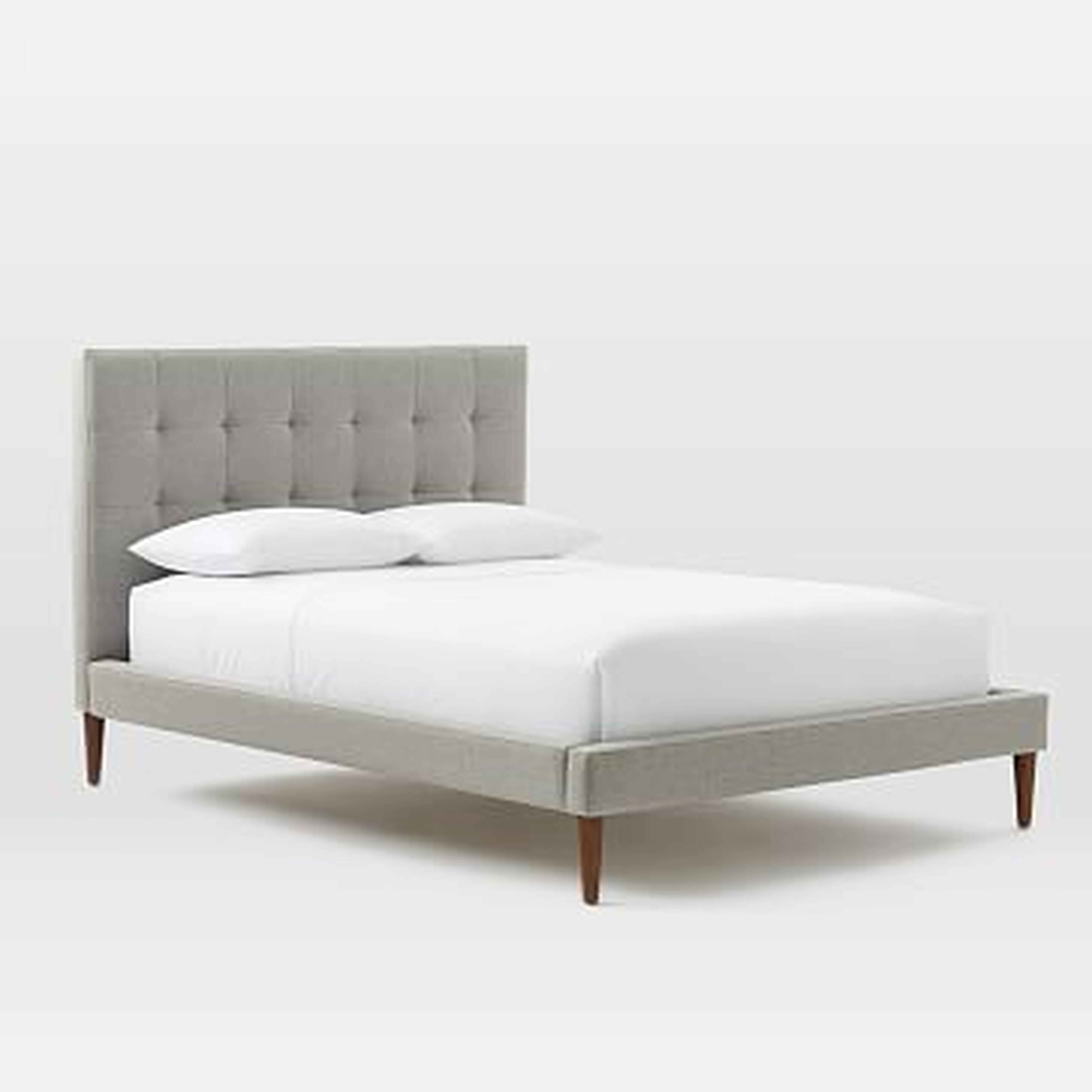 Grid Tufted Headboard + Tapered Leg - Low, Queen, Heathered Crosshatch, Feather Gray - West Elm