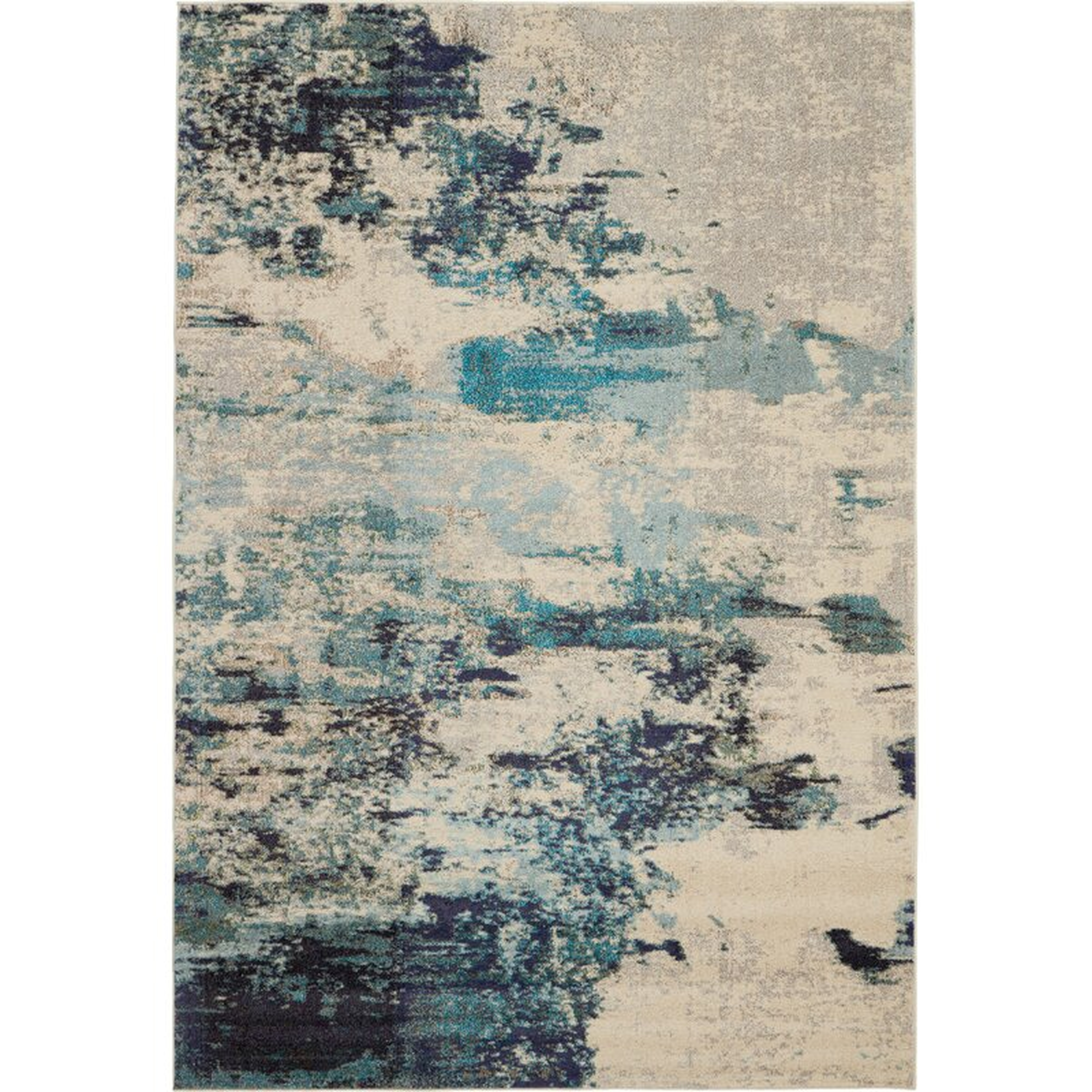 Talmo Ivory/Teal Blue Area Rug, 9x12' - Wayfair
