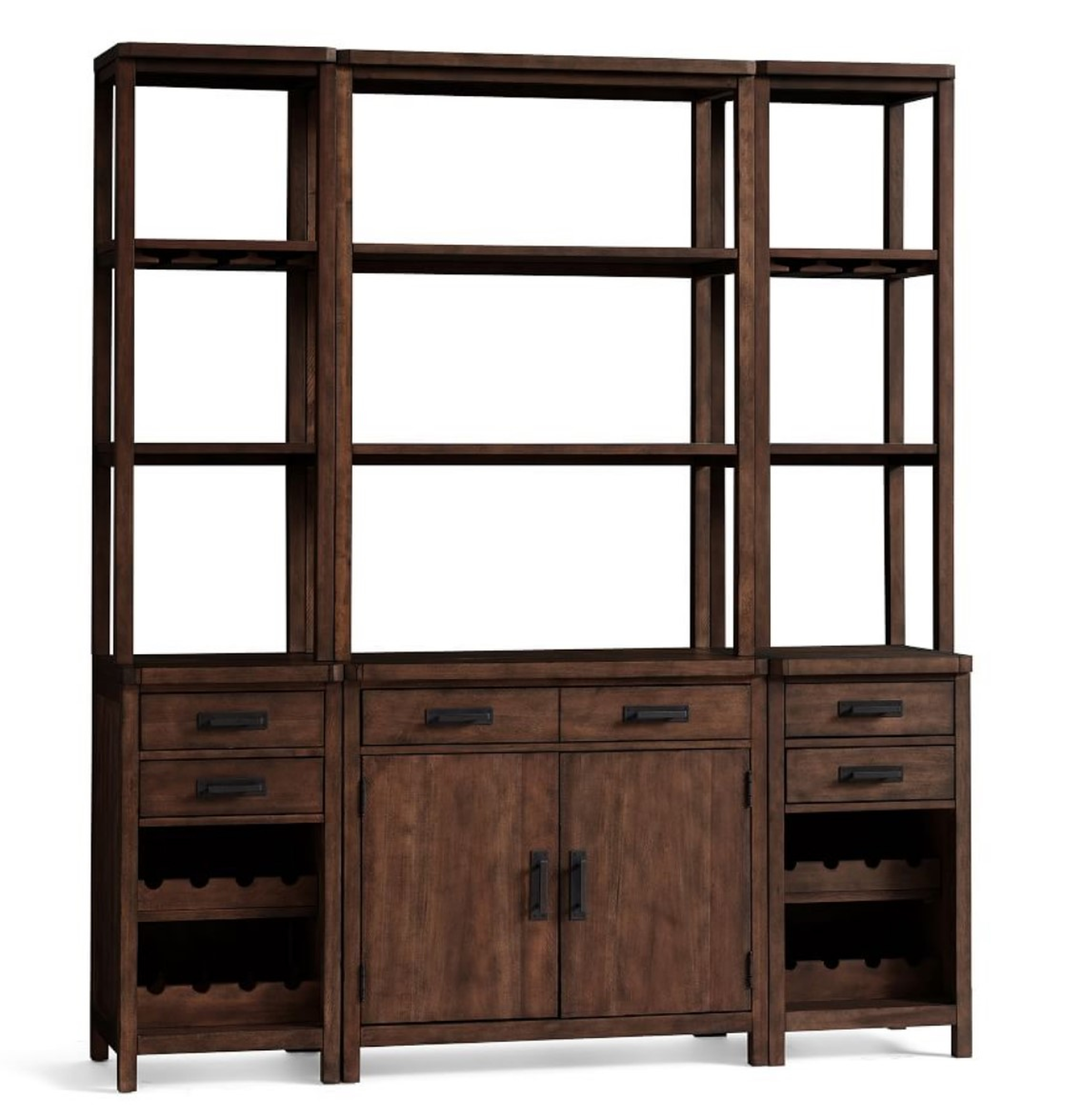 Mateo 16" Modular Bar Tower, Double Cabinet + Double Hutch, 2 Wine Cabinets + 2 Single Hutches, Salvaged Black - Pottery Barn
