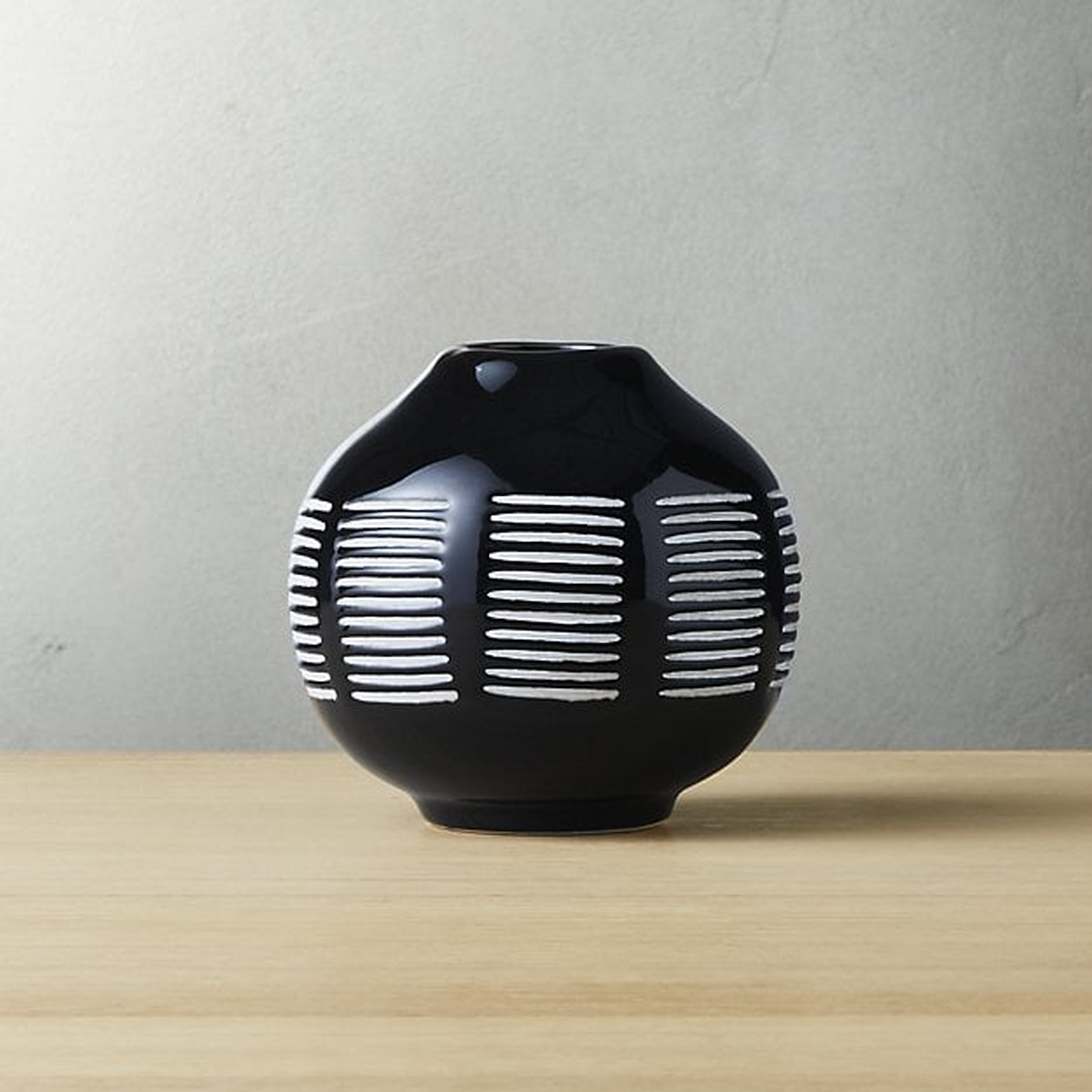 stitch black and white ceramic vase - 4.25"H - CB2