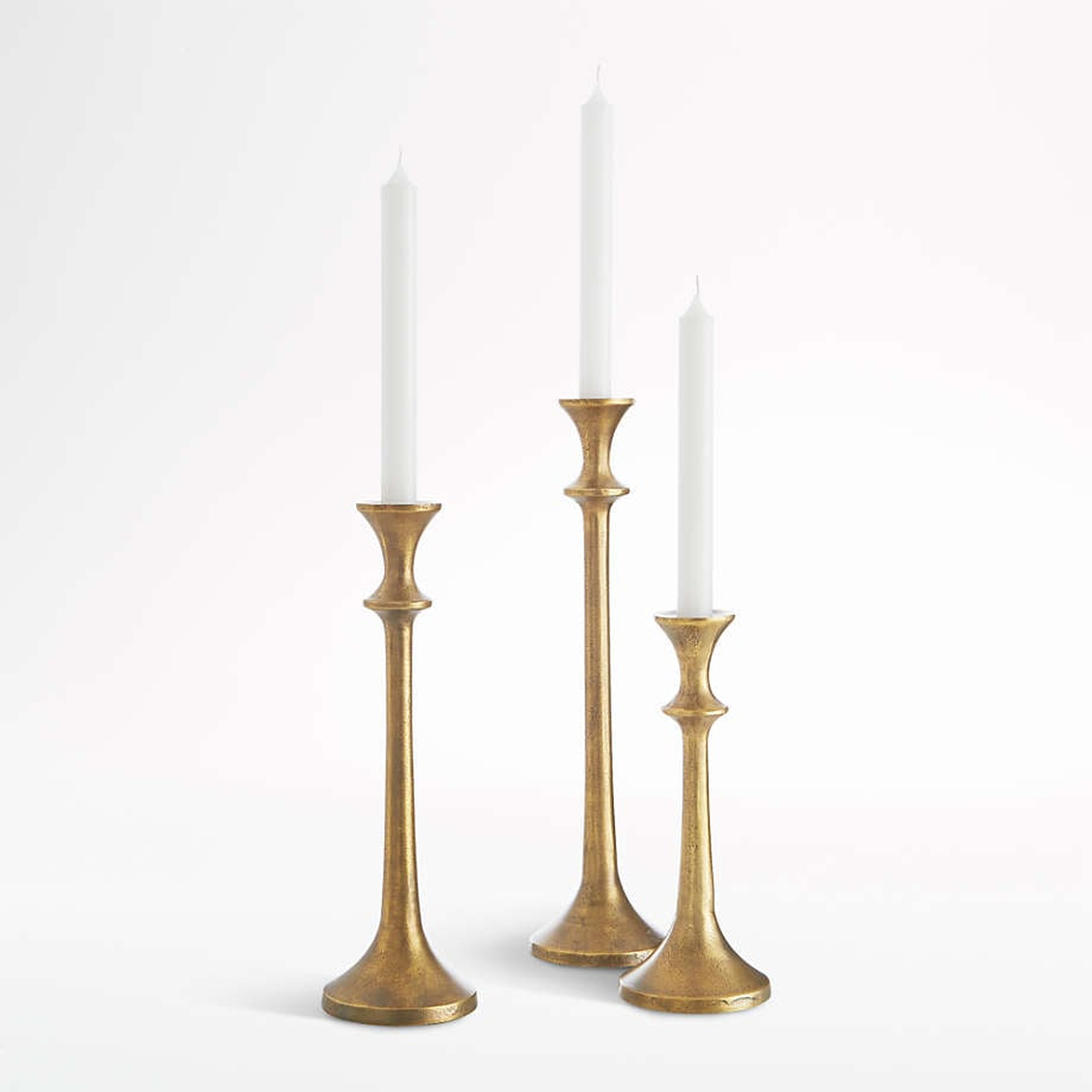 Emmett Antique Brass Taper Candle Holders, Set of 3 - Crate and Barrel