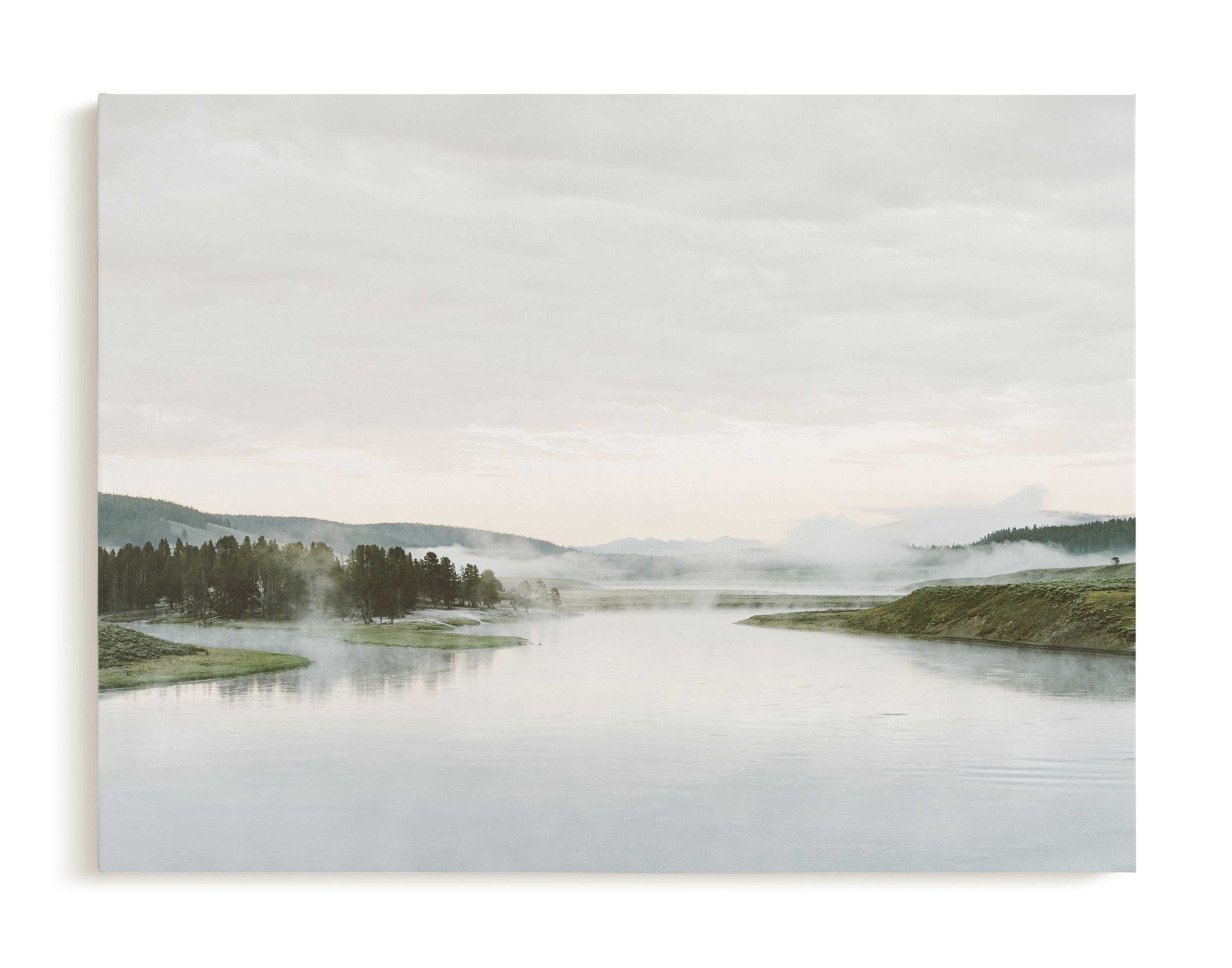 Misty lake - canvas - 40x30 - winter green - Minted