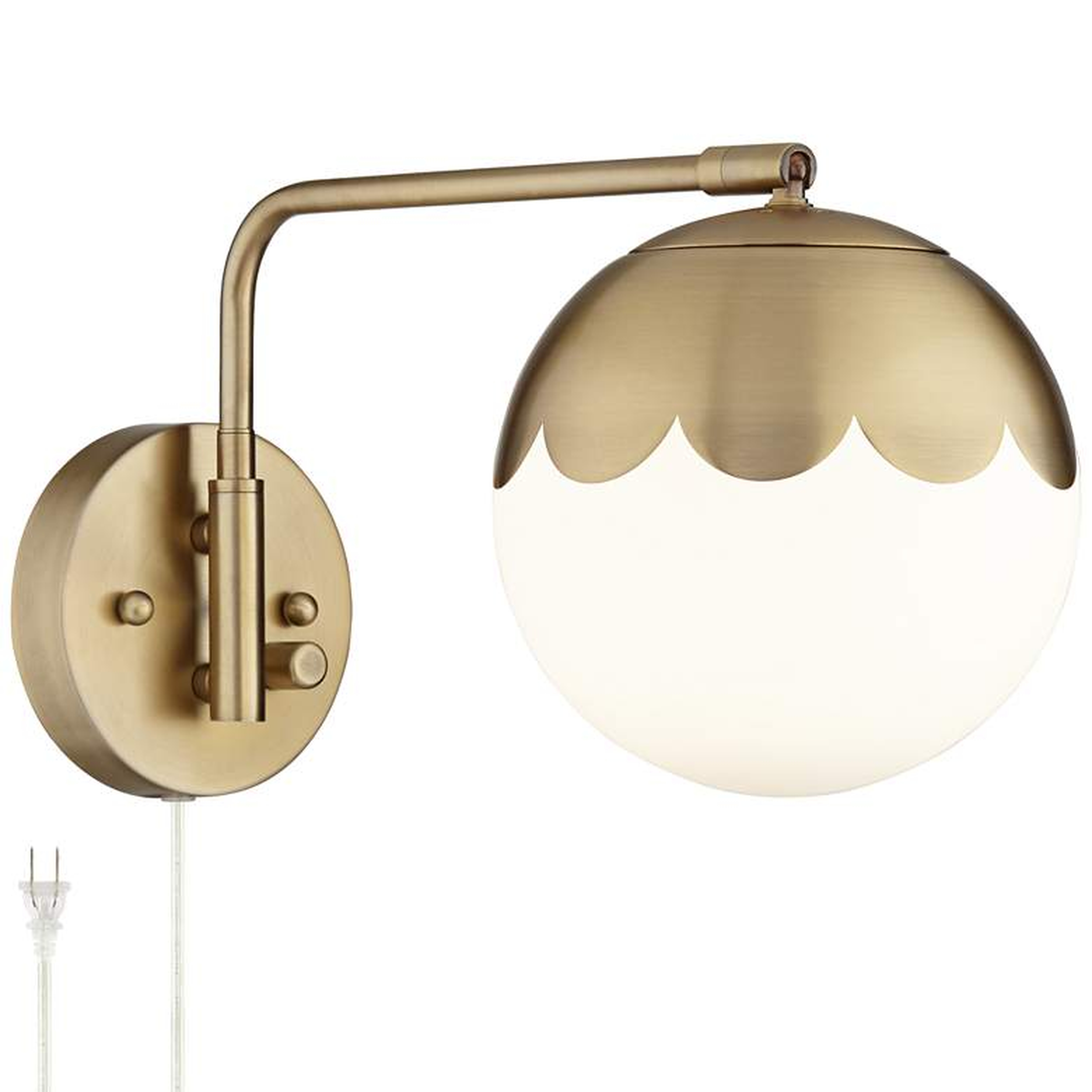 Kelowna Antique Brass Glass Globe Plug-In Swingarm Wall Lamp - Style # 76H58 - Lamps Plus